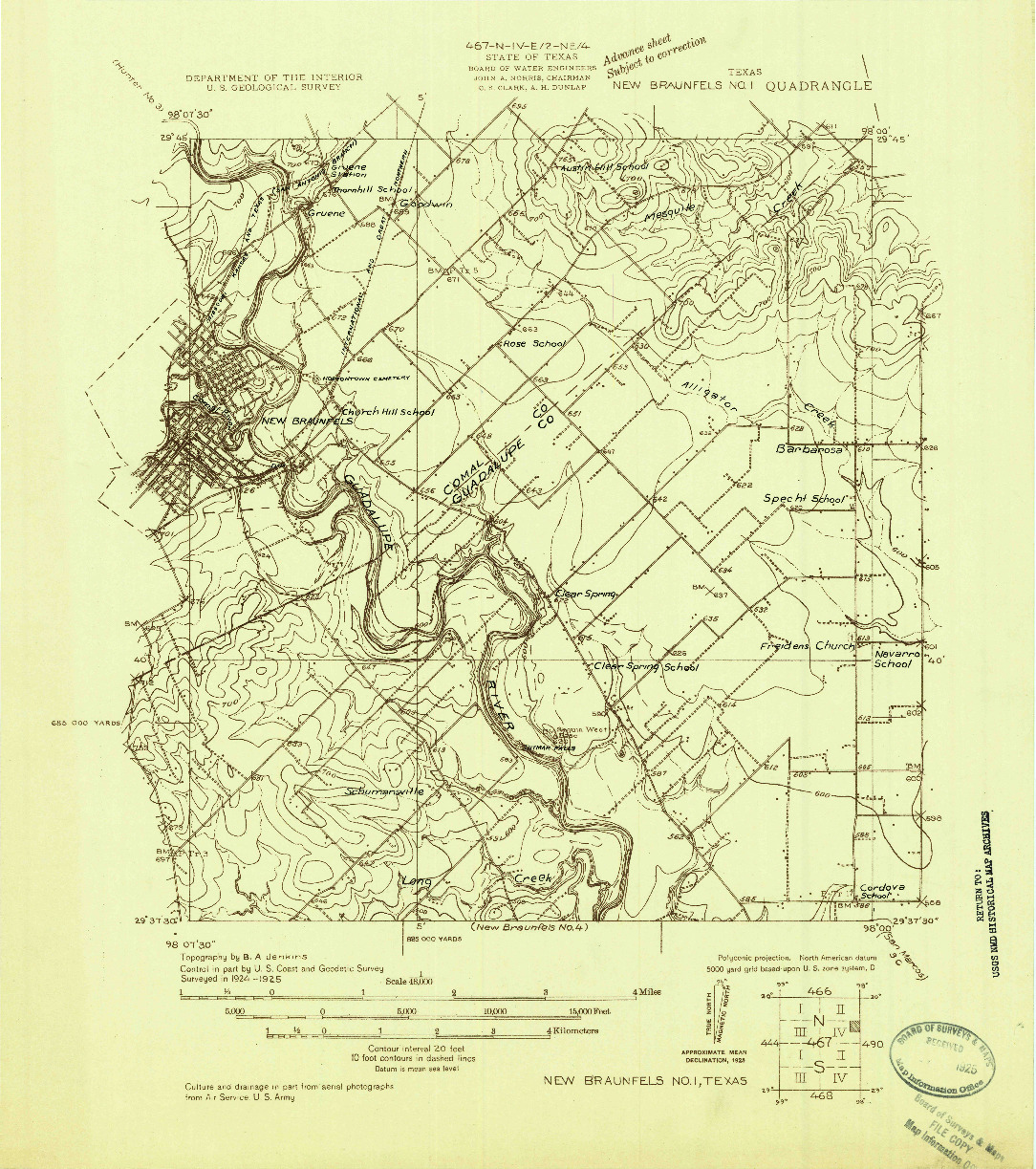 USGS 1:48000-SCALE QUADRANGLE FOR NEW BRAUNFELS NO 1, TX 1925