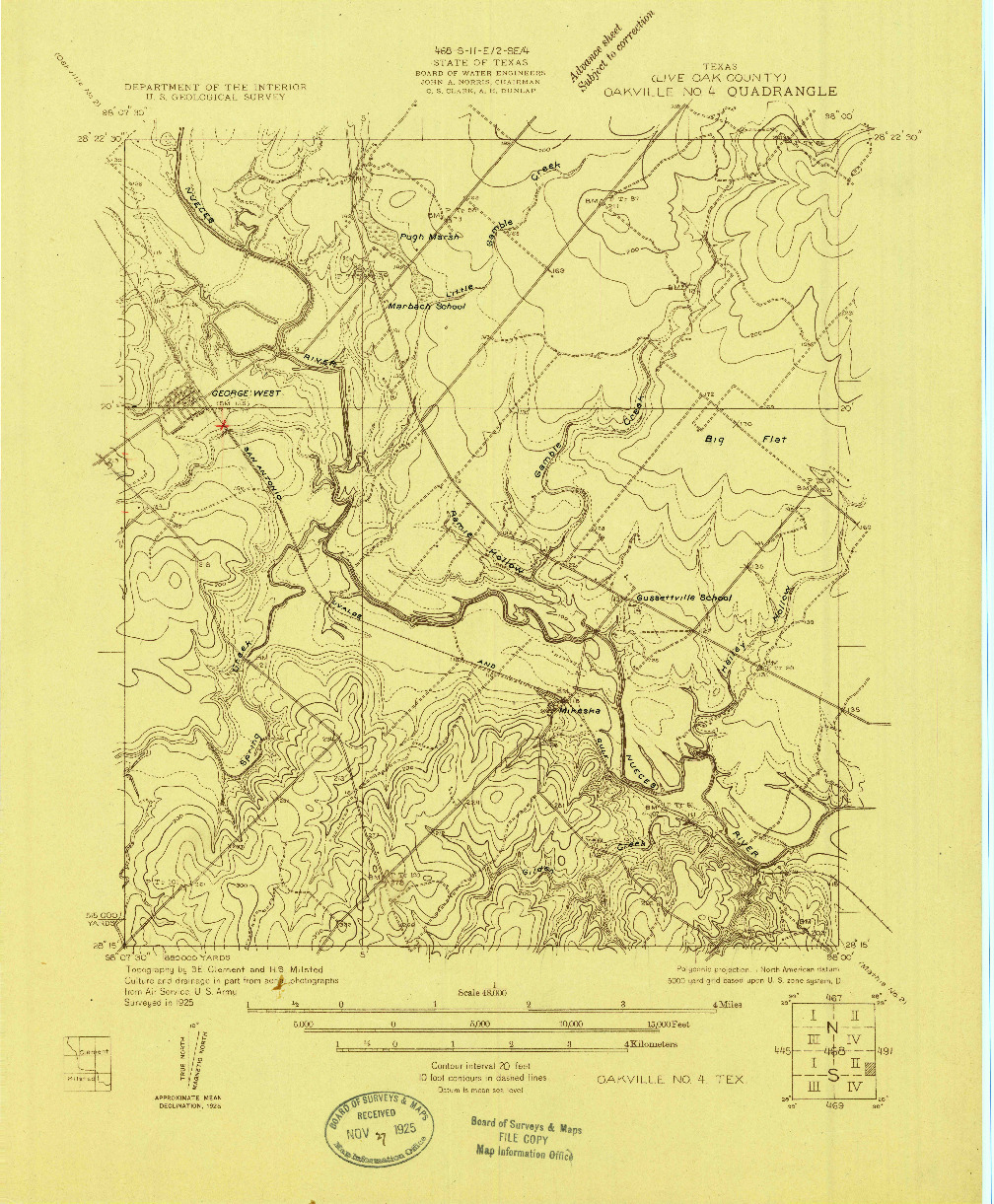 USGS 1:48000-SCALE QUADRANGLE FOR OAKVILLE NO. 4, TX 1925