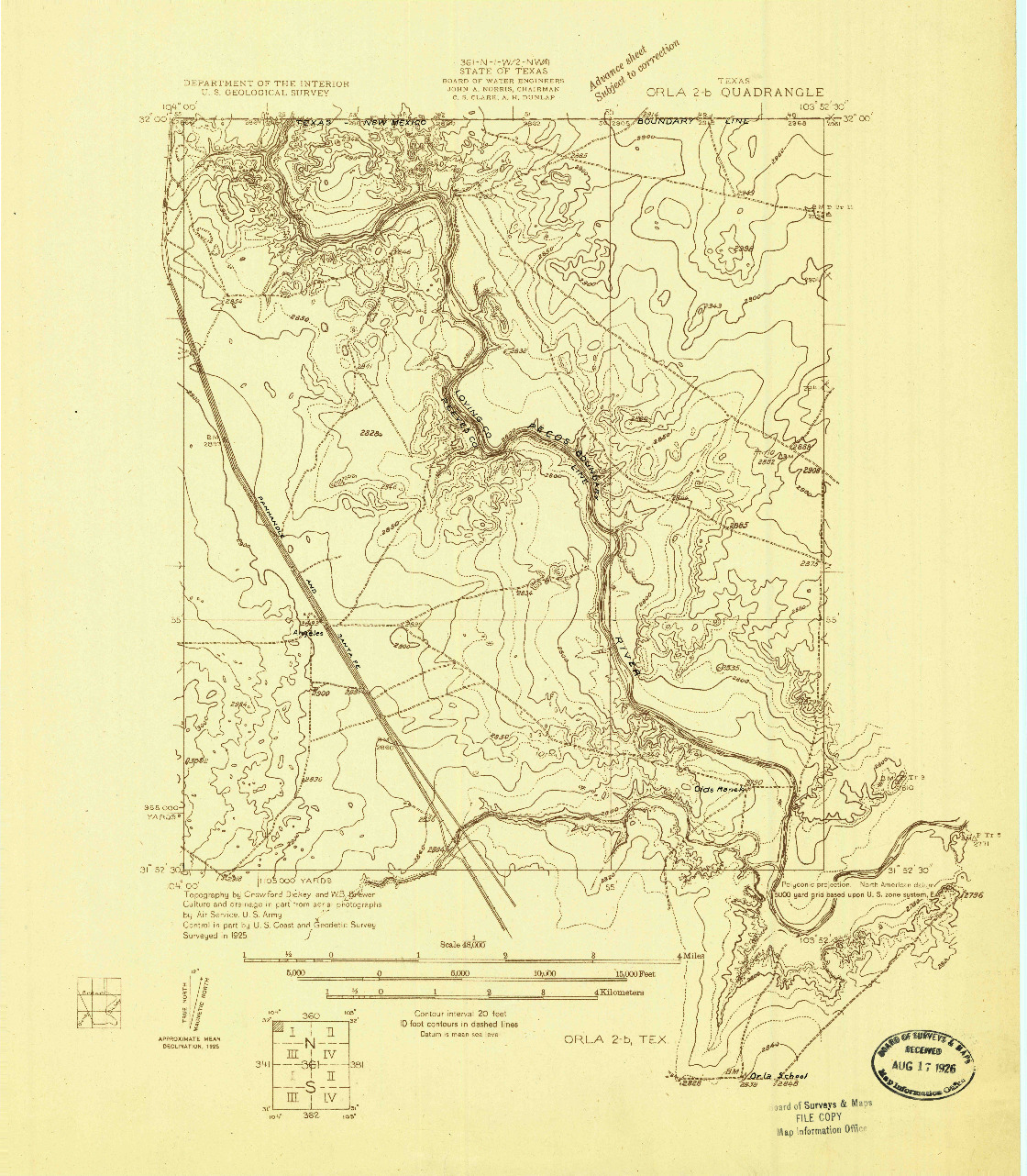 USGS 1:48000-SCALE QUADRANGLE FOR ORLA 2-B, TX 1925