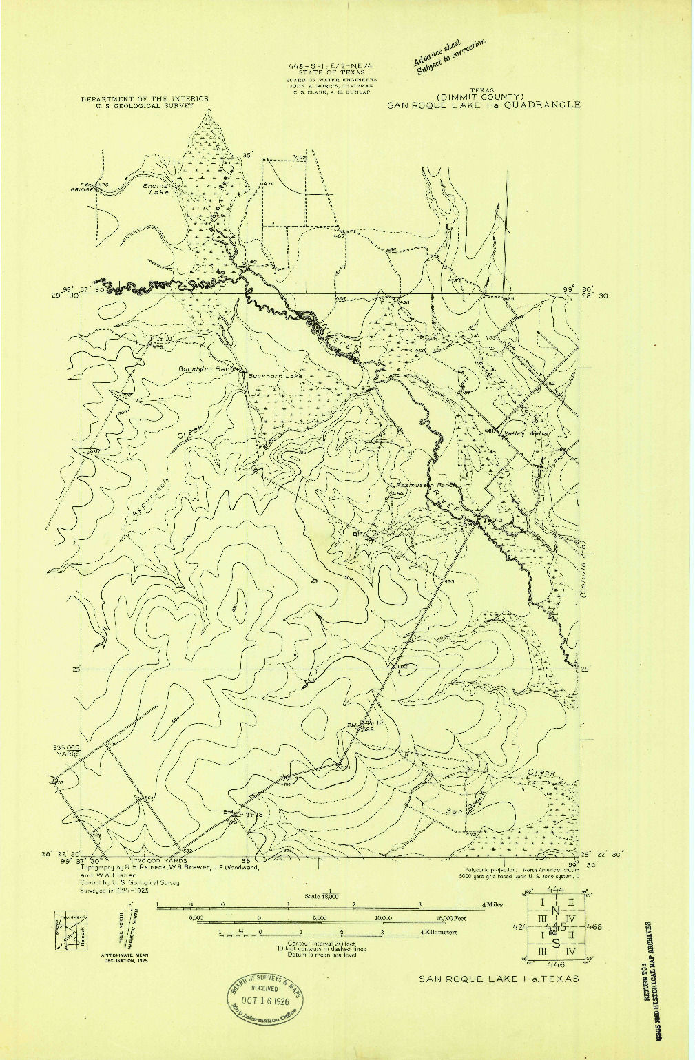 USGS 1:48000-SCALE QUADRANGLE FOR SAN ROQUE LAKE 1-A, TX 1925