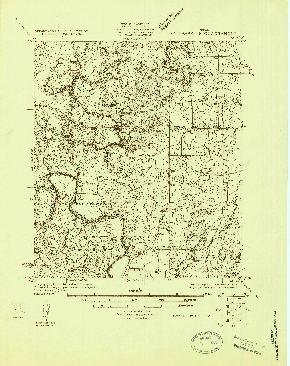 USGS 1:48000-SCALE QUADRANGLE FOR SAN SABA 1-B, TX 1925