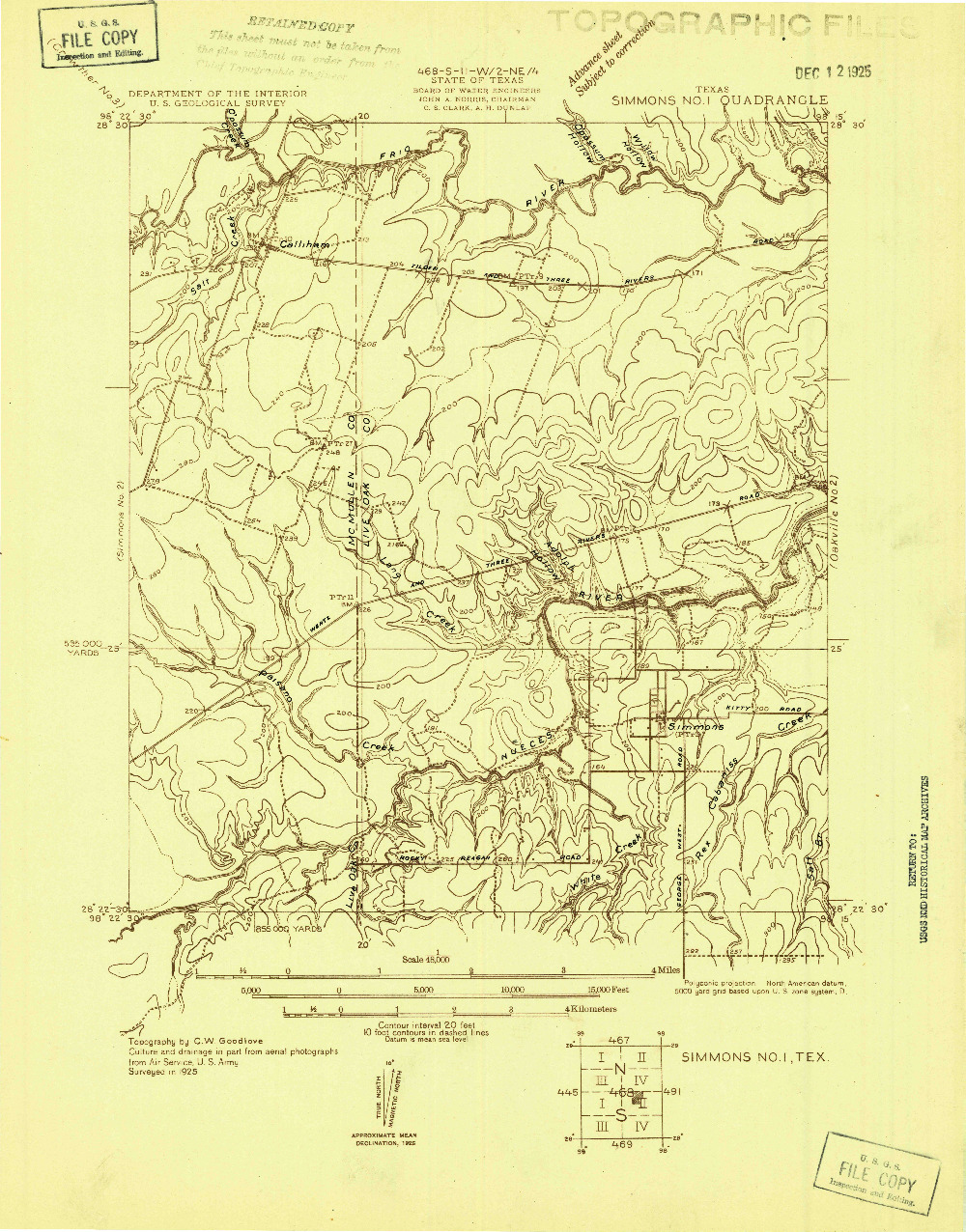 USGS 1:48000-SCALE QUADRANGLE FOR SIMMONS NO. 1, TX 1925