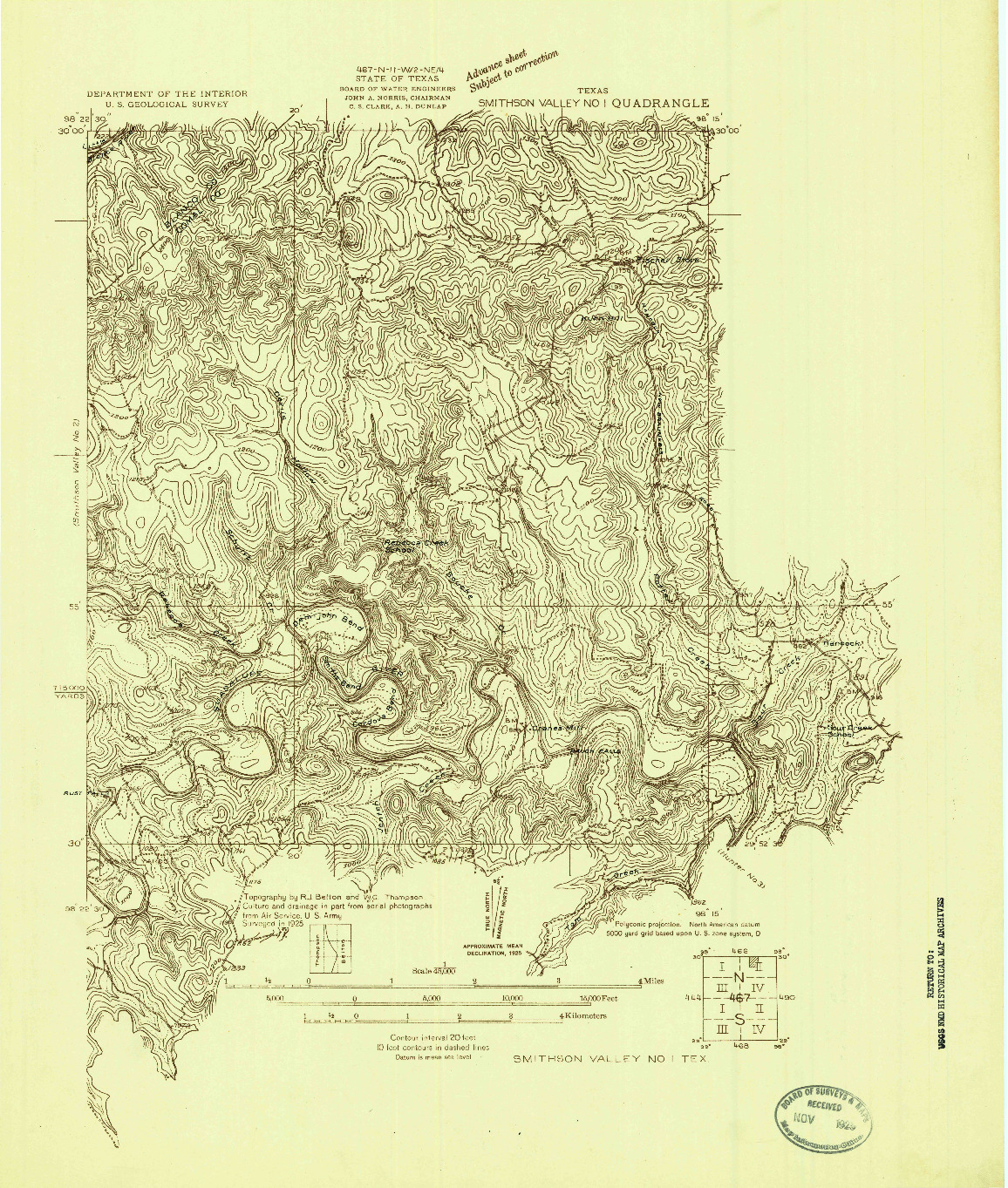 USGS 1:48000-SCALE QUADRANGLE FOR SMITHSON VALLEY NO. 1, TX 1925