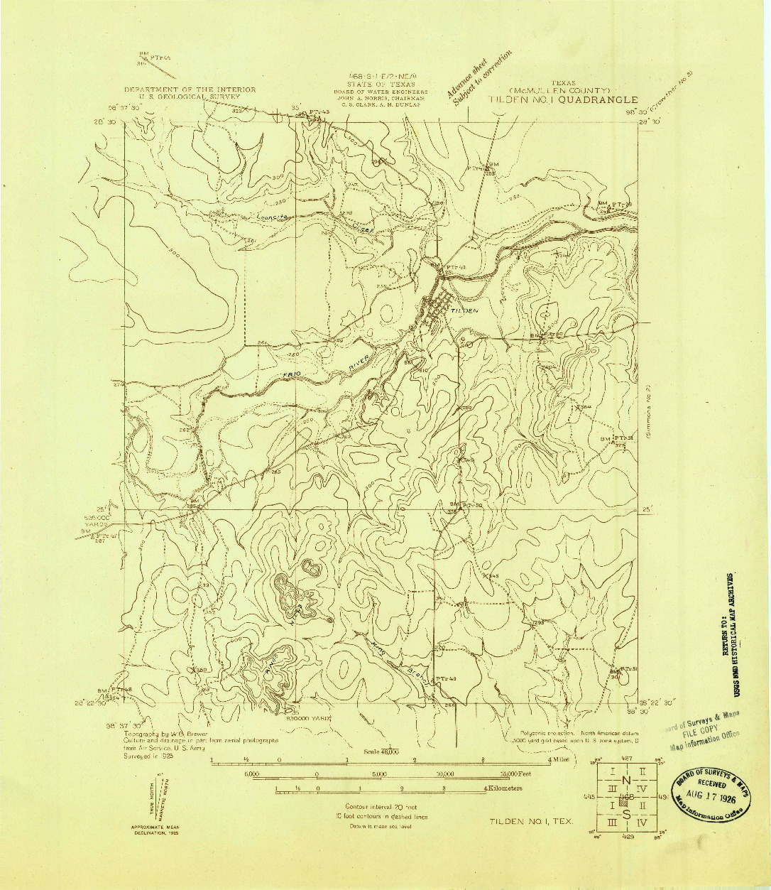 USGS 1:48000-SCALE QUADRANGLE FOR TILDEN NO. 1, TX 1925