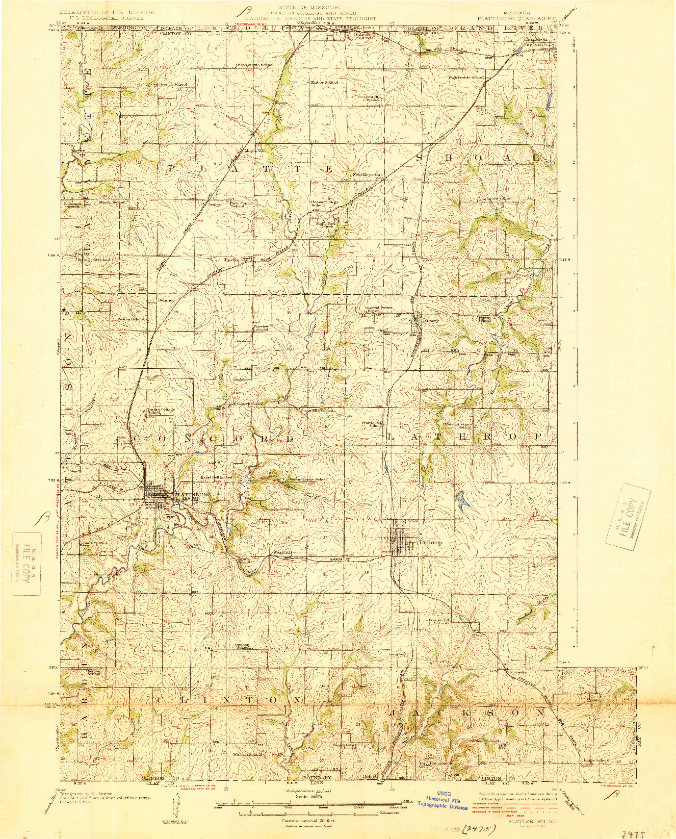 USGS 1:62500-SCALE QUADRANGLE FOR PLATTSBURG, MO 1925