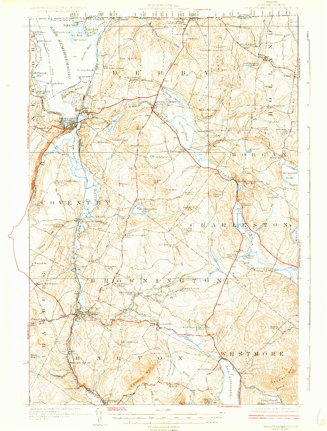 USGS 1:62500-SCALE QUADRANGLE FOR MEMPHREMAGOG, VT 1925