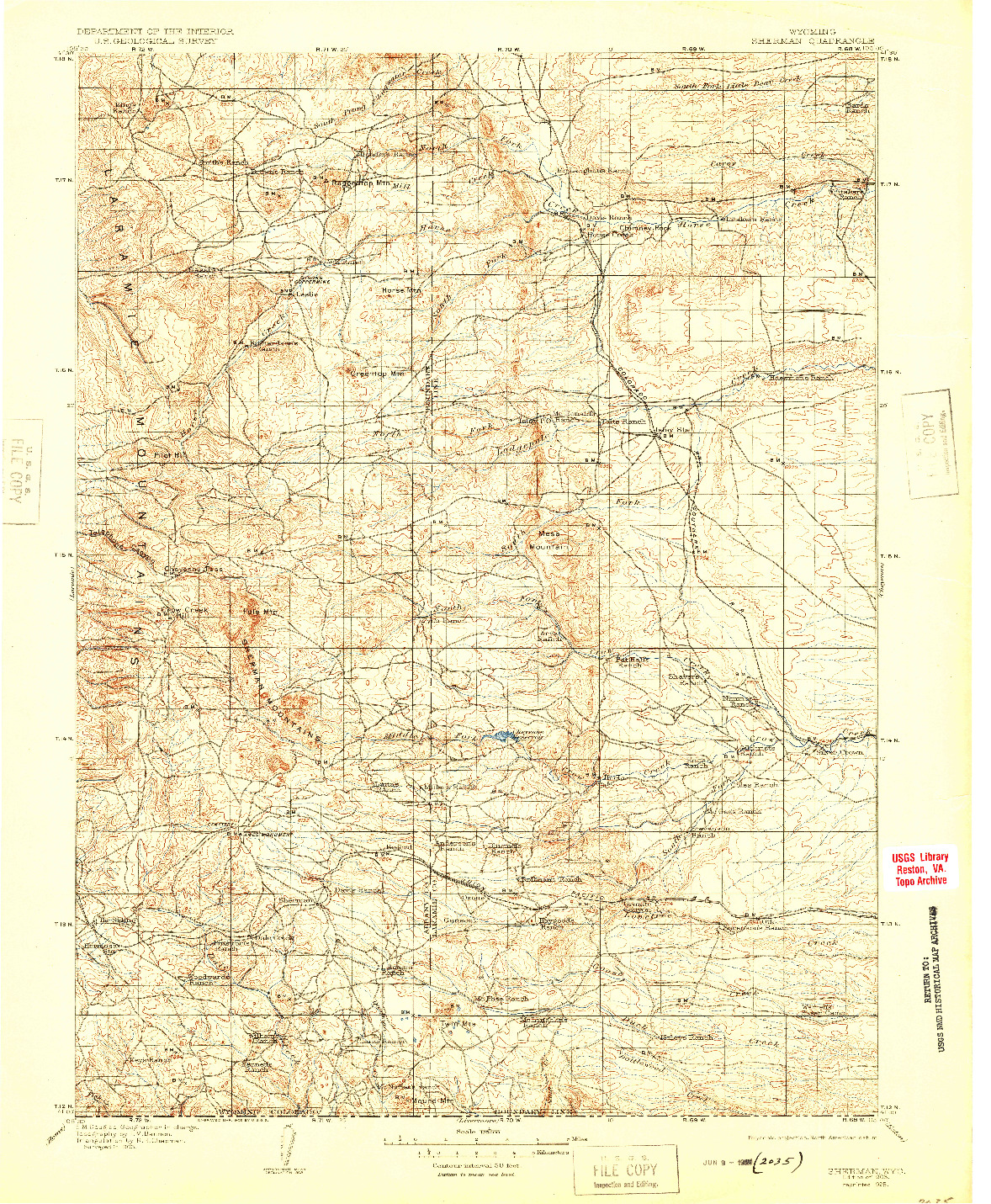 USGS 1:125000-SCALE QUADRANGLE FOR SHERMAN, WY 1905