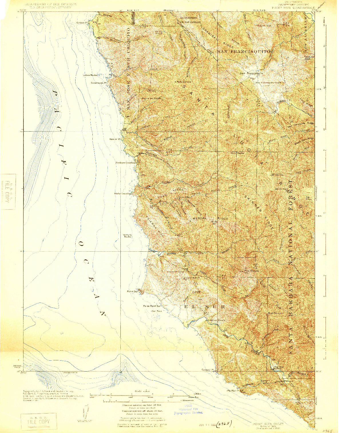 USGS 1:62500-SCALE QUADRANGLE FOR POINT SUR, CA 1925