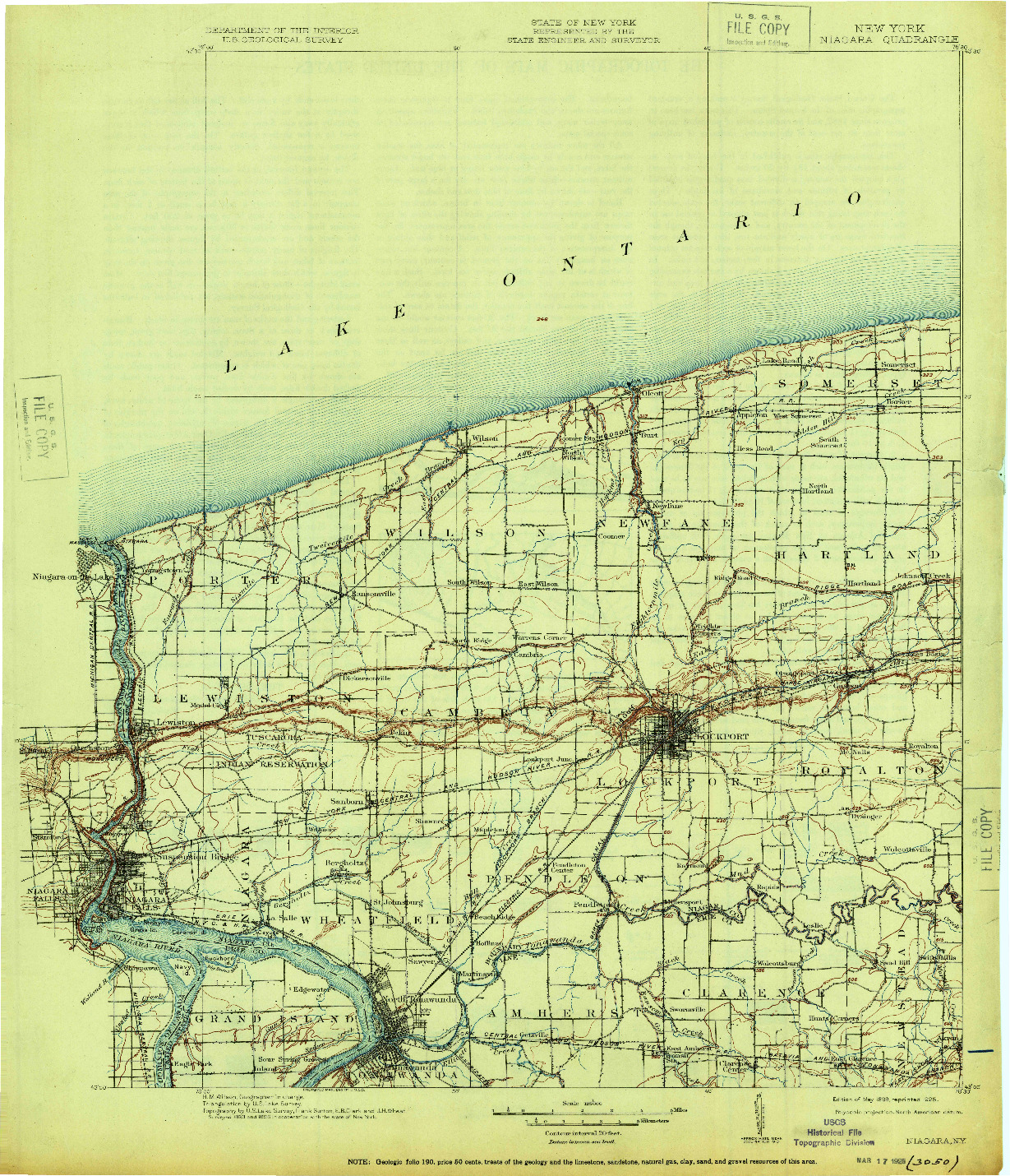 USGS 1:125000-SCALE QUADRANGLE FOR NIAGARA, NY 1899