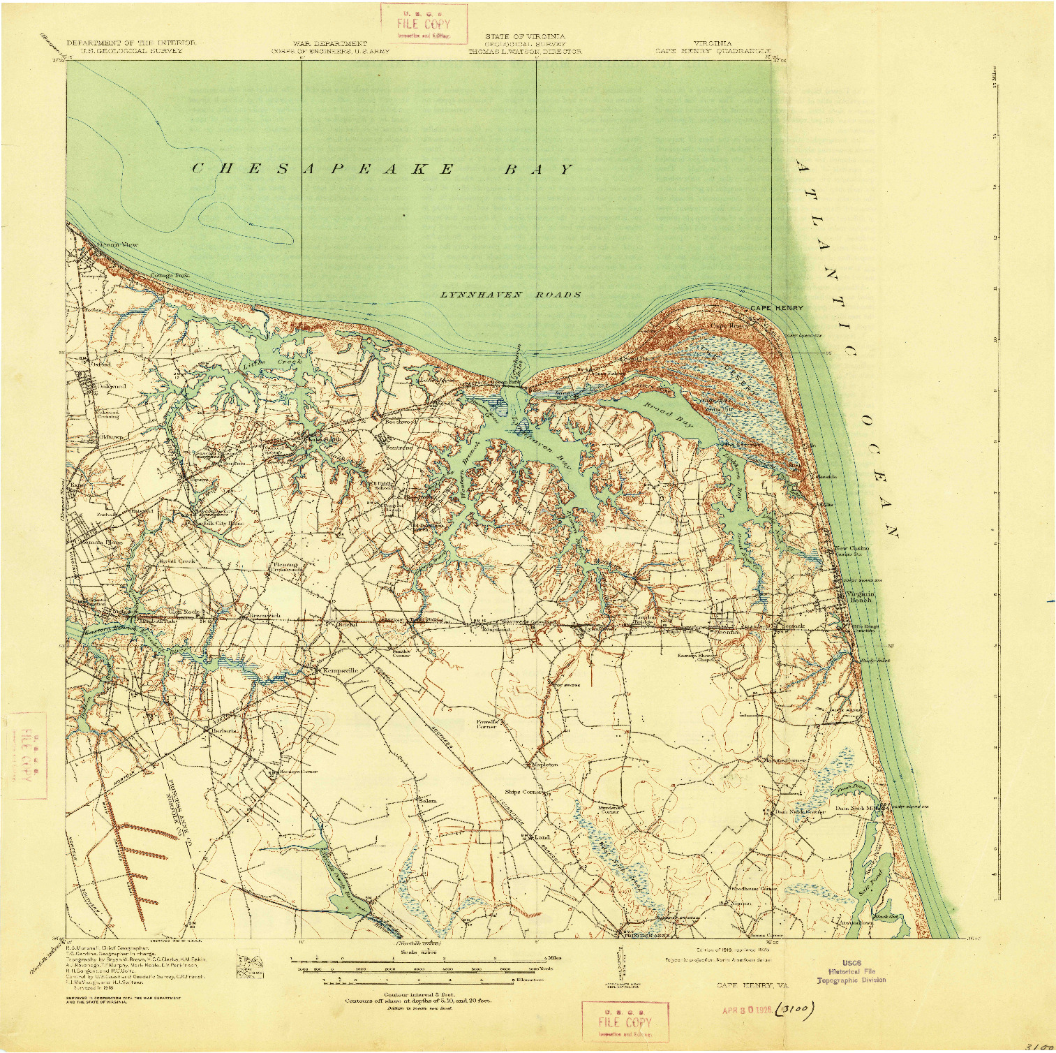 USGS 1:62500-SCALE QUADRANGLE FOR CAPE HENRY, VA 1919