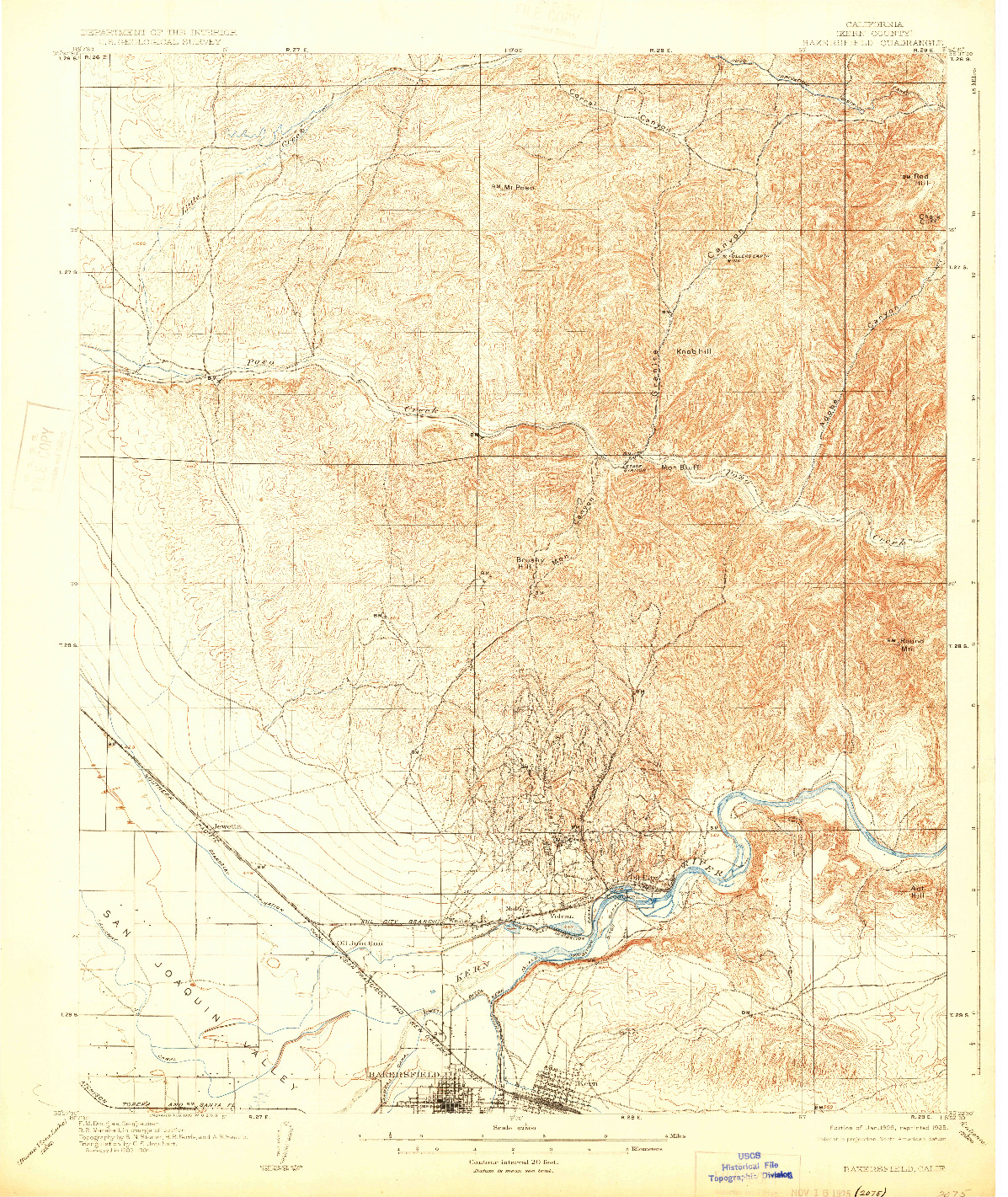 USGS 1:62500-SCALE QUADRANGLE FOR BAKERSFIELD, CA 1906