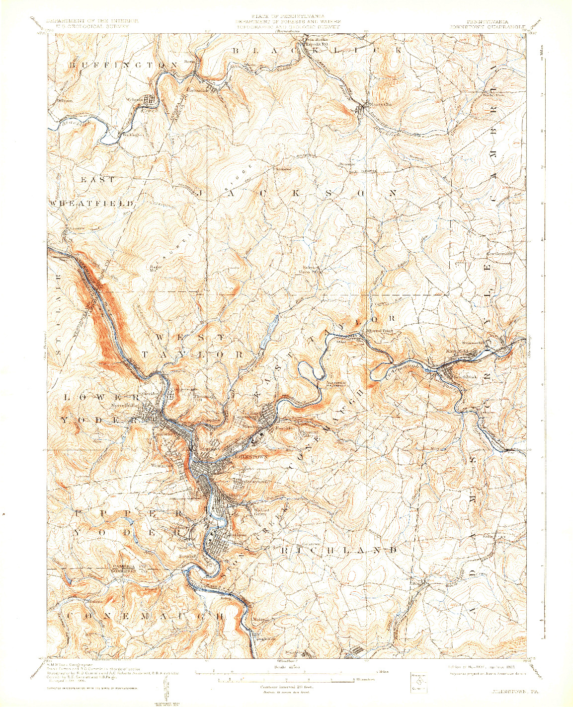 USGS 1:62500-SCALE QUADRANGLE FOR JOHNSTOWN, PA 1907