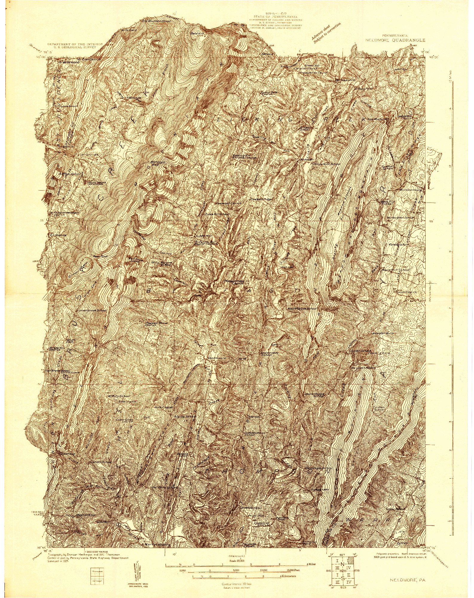 USGS 1:48000-SCALE QUADRANGLE FOR NEEDMORE, PA 1925