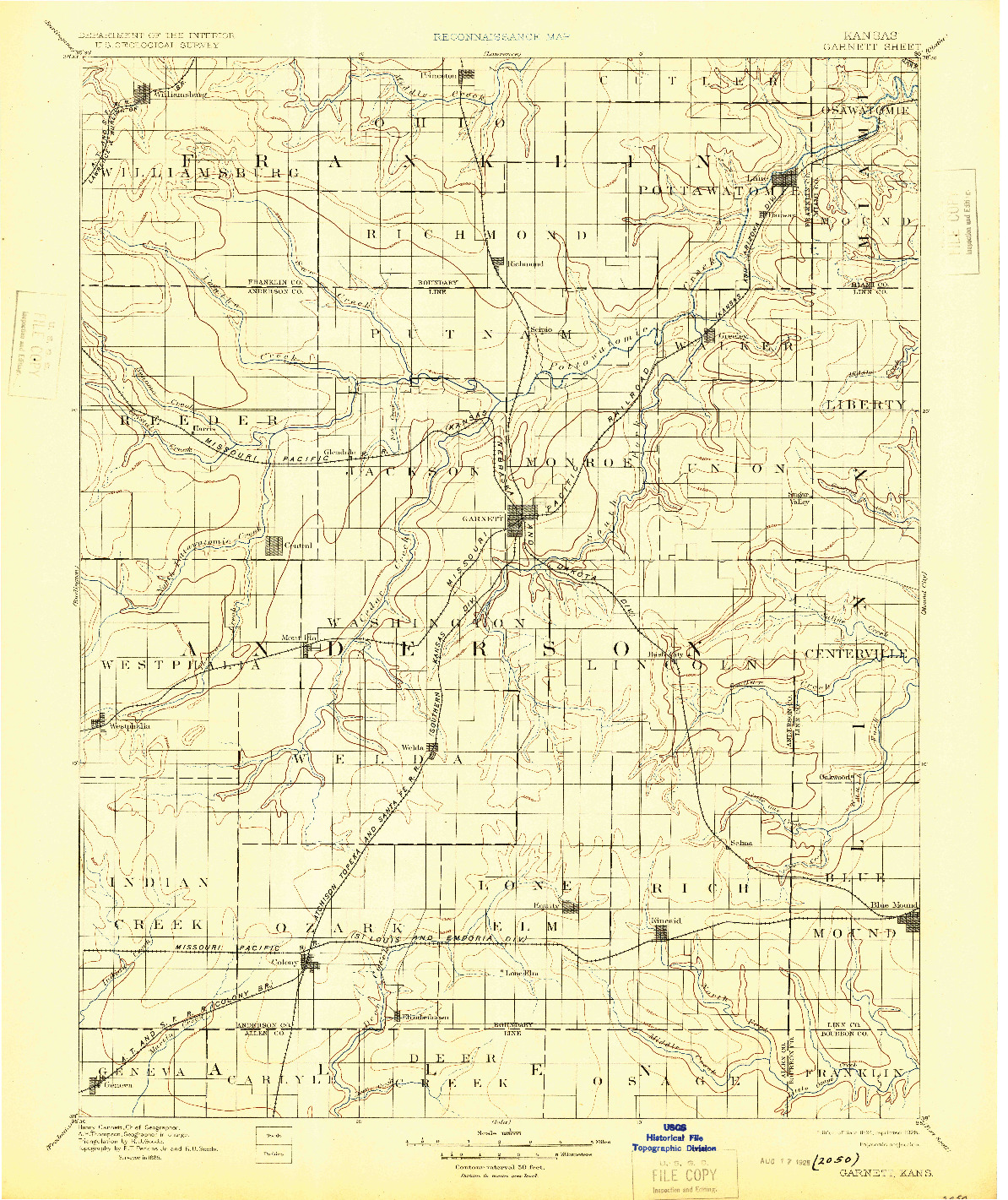 USGS 1:125000-SCALE QUADRANGLE FOR GARNETT, KS 1894