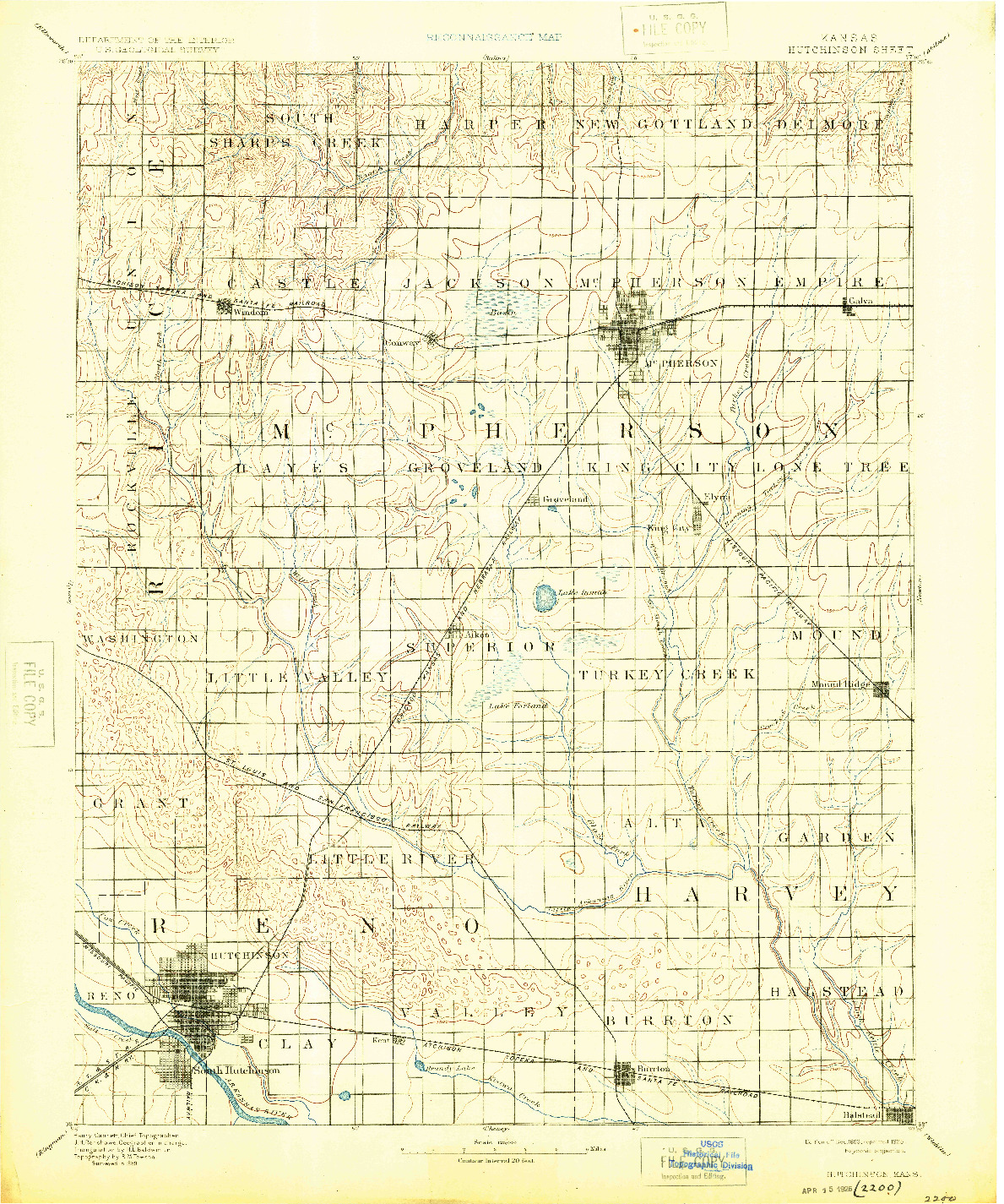 USGS 1:125000-SCALE QUADRANGLE FOR HUTCHINSON, KS 1893