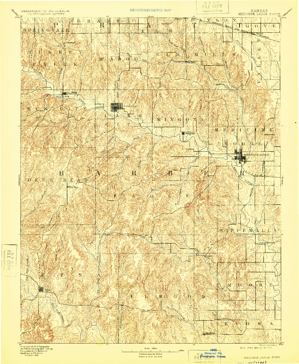USGS 1:125000-SCALE QUADRANGLE FOR MEDICINE LODGE, KS 1893