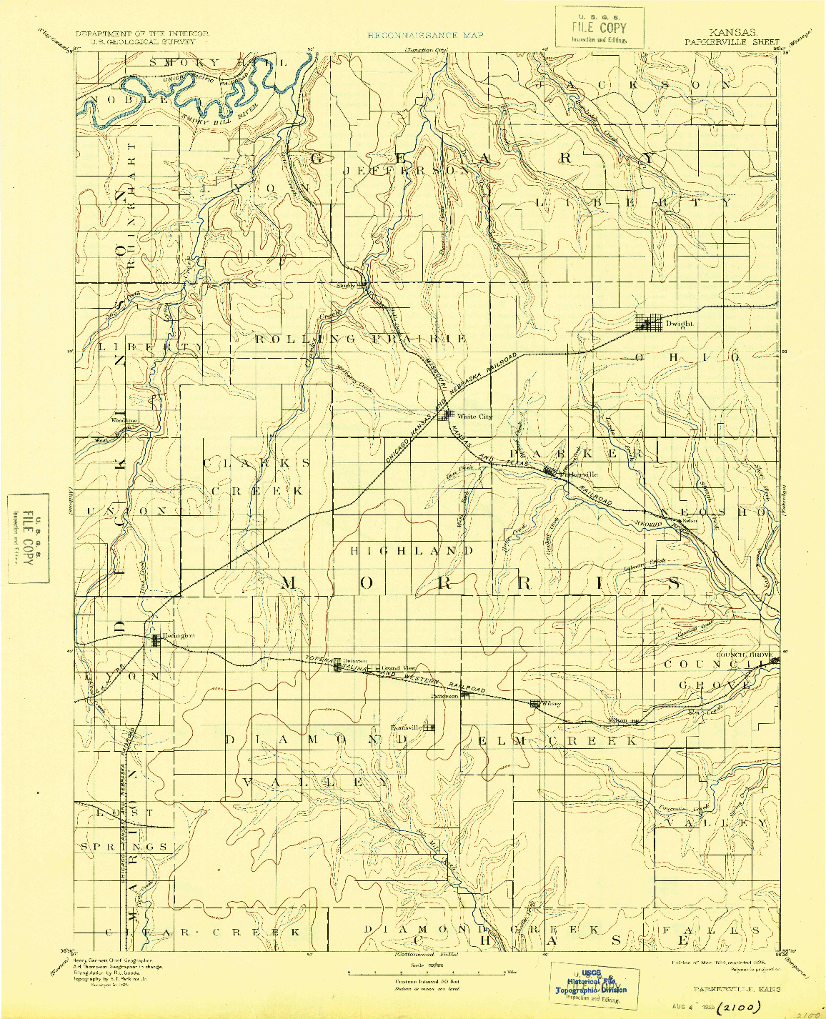 USGS 1:125000-SCALE QUADRANGLE FOR PARKERVILLE, KS 1894