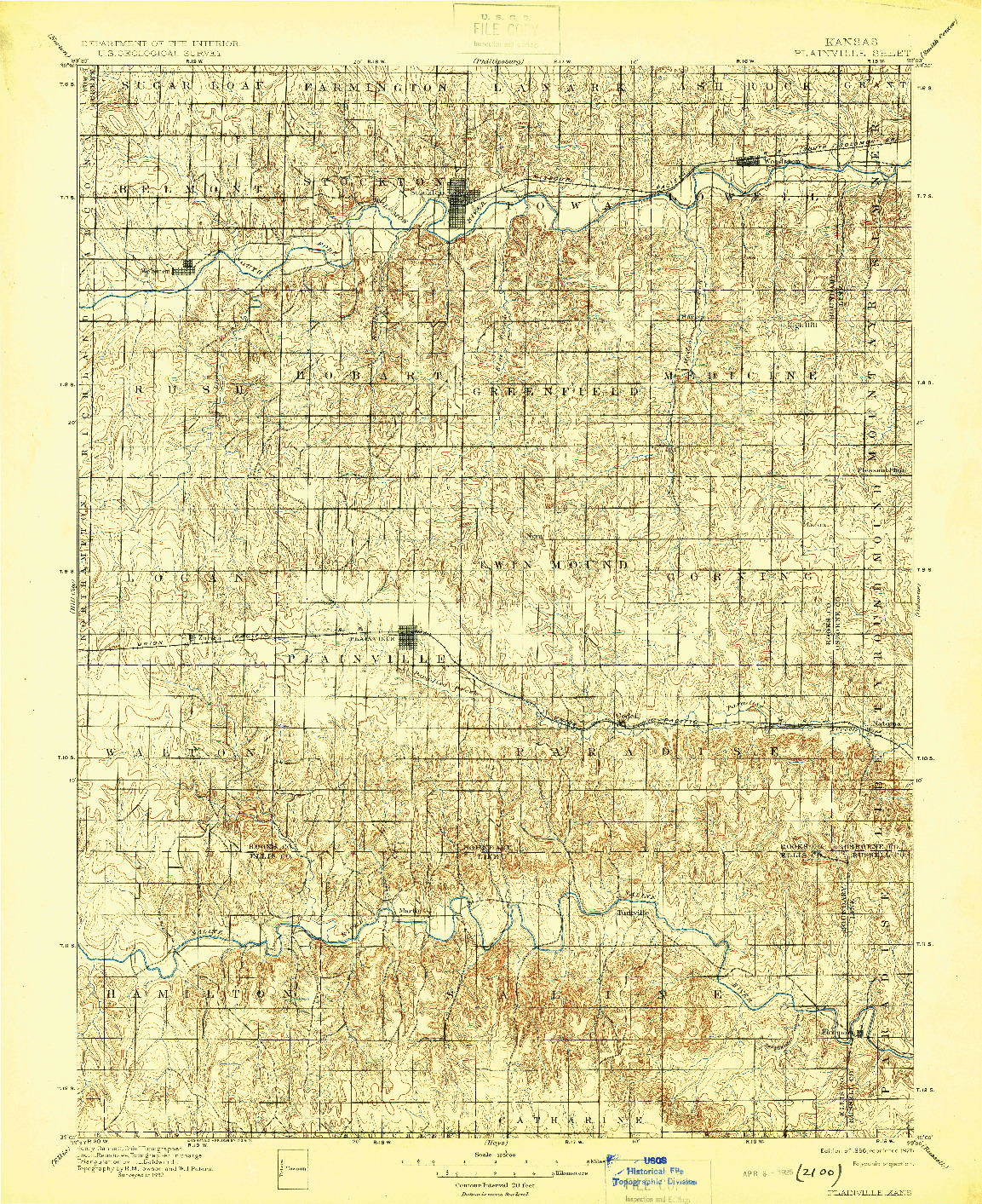 USGS 1:125000-SCALE QUADRANGLE FOR PLAINVILLE, KS 1896