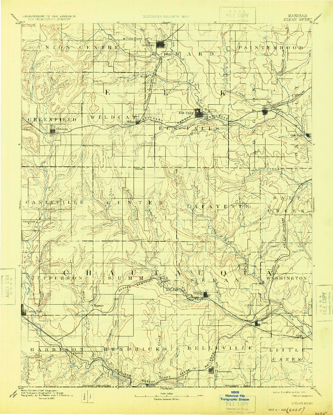 USGS 1:125000-SCALE QUADRANGLE FOR SEDAN, KS 1889