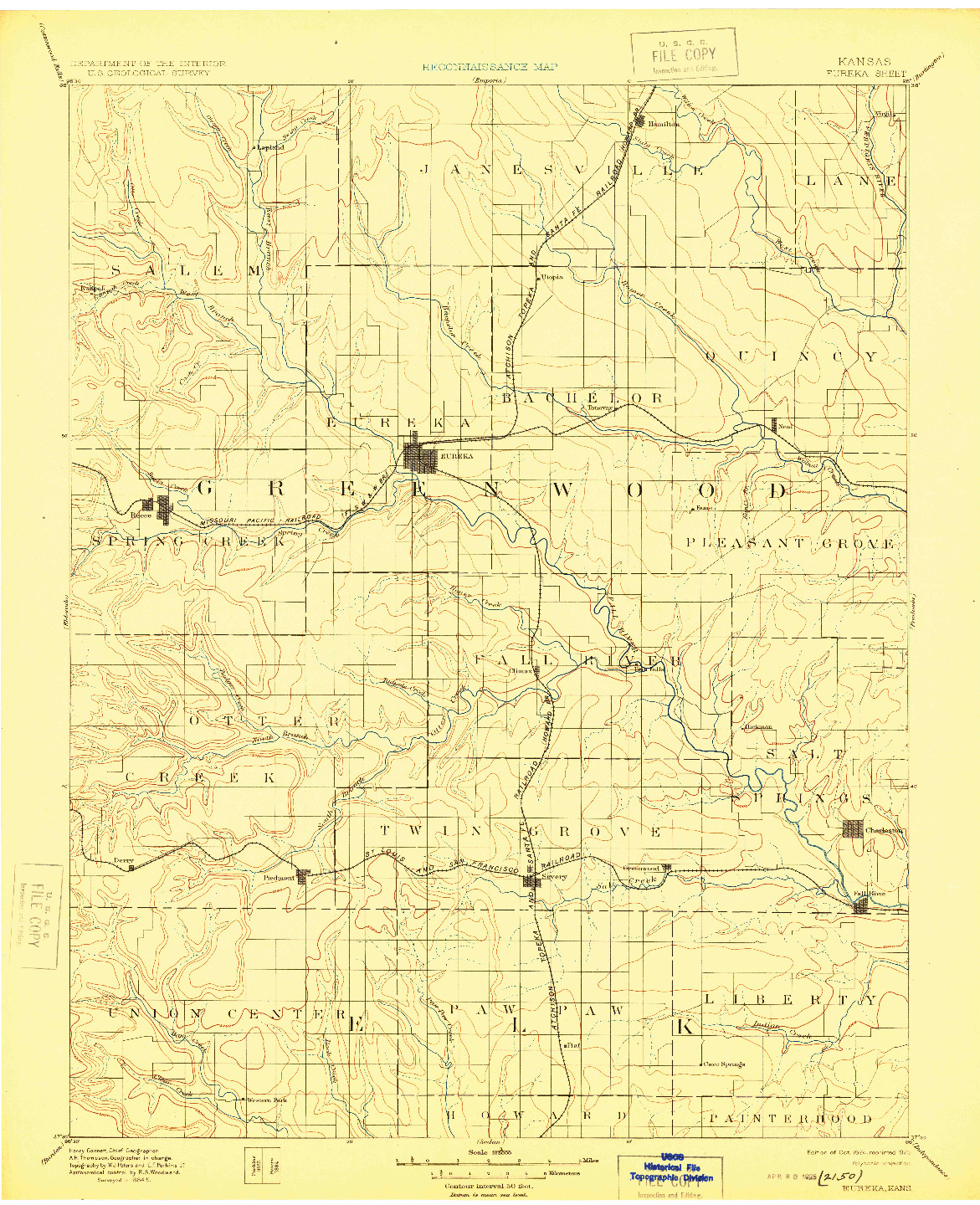 USGS 1:125000-SCALE QUADRANGLE FOR EUREKA, KS 1894