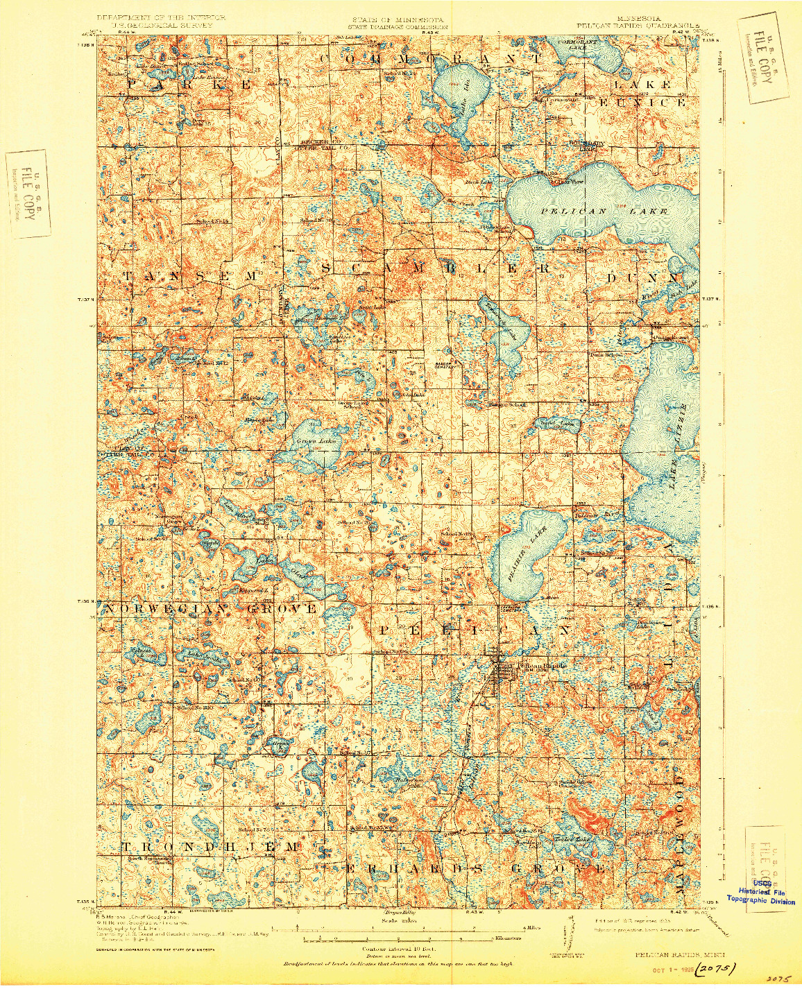 USGS 1:62500-SCALE QUADRANGLE FOR PELICAN RAPIDS, MN 1917