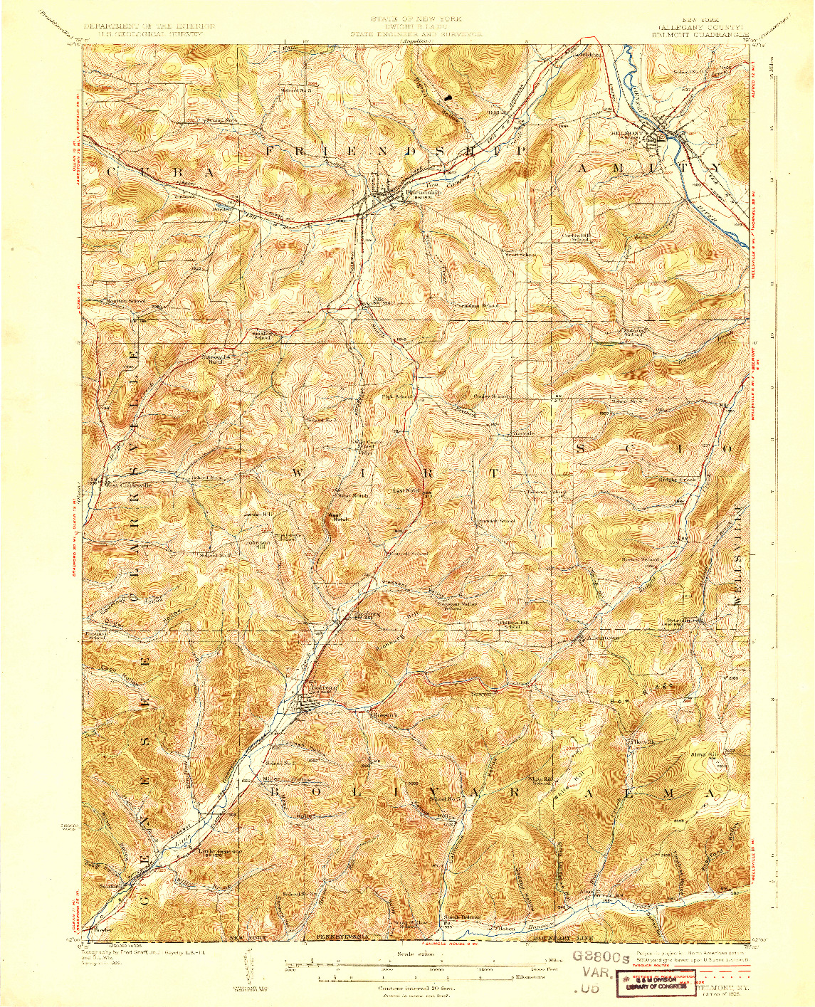 USGS 1:62500-SCALE QUADRANGLE FOR BELMONT, NY 1925