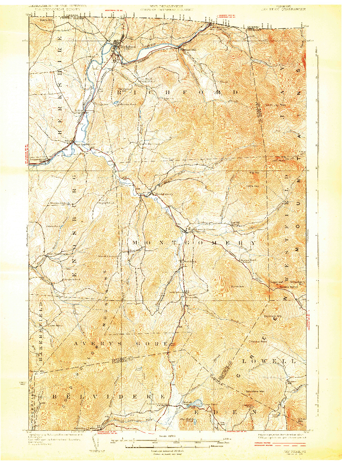 USGS 1:62500-SCALE QUADRANGLE FOR JAY PEAK, VT 1925