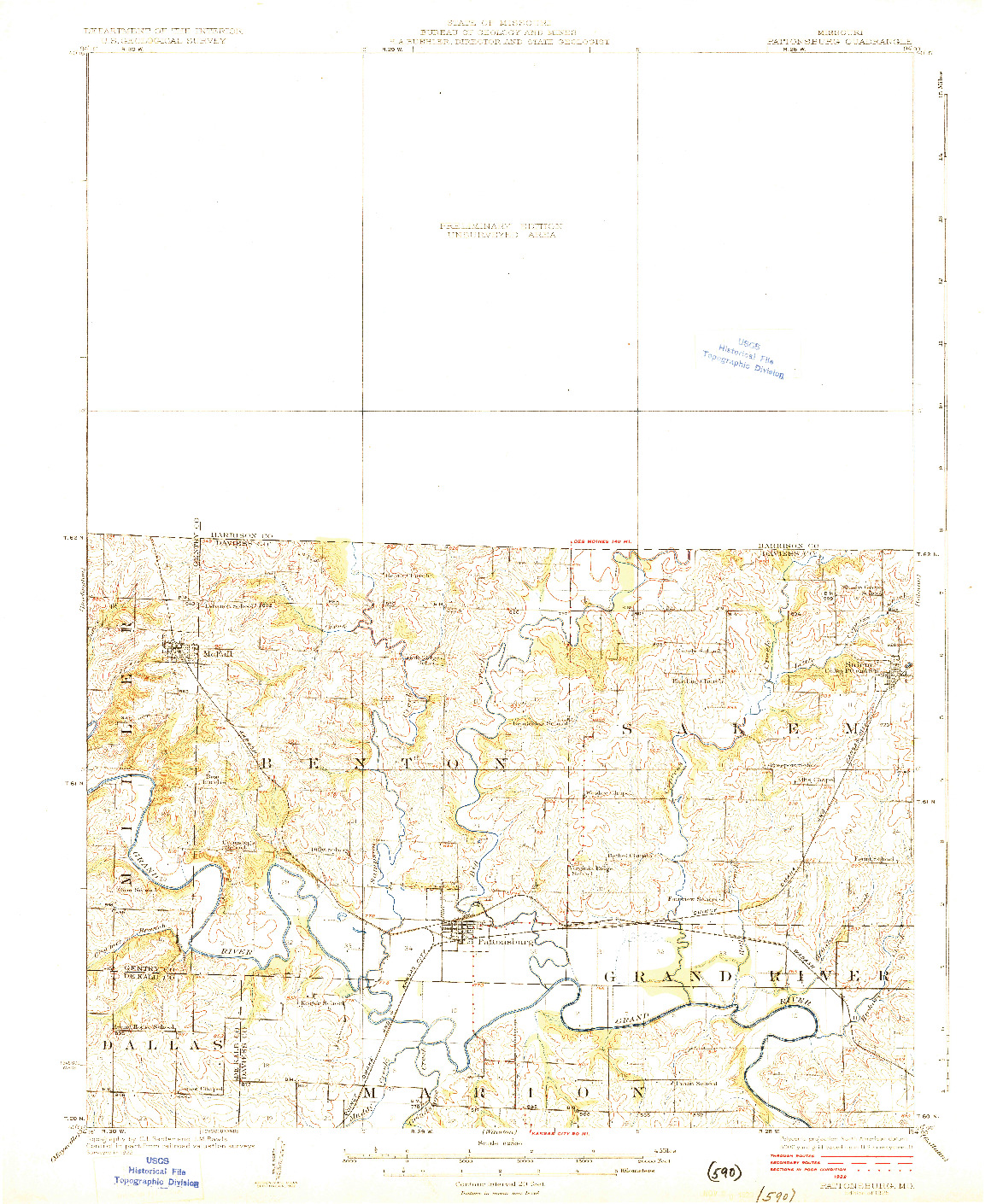USGS 1:62500-SCALE QUADRANGLE FOR PATTONSBURG, MO 1925