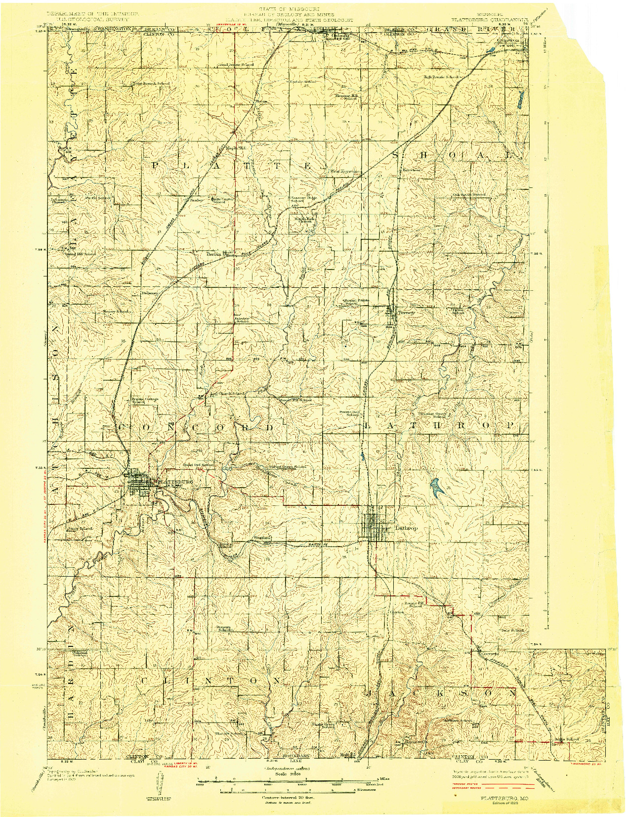 USGS 1:62500-SCALE QUADRANGLE FOR PLATTSBURG, MO 1925