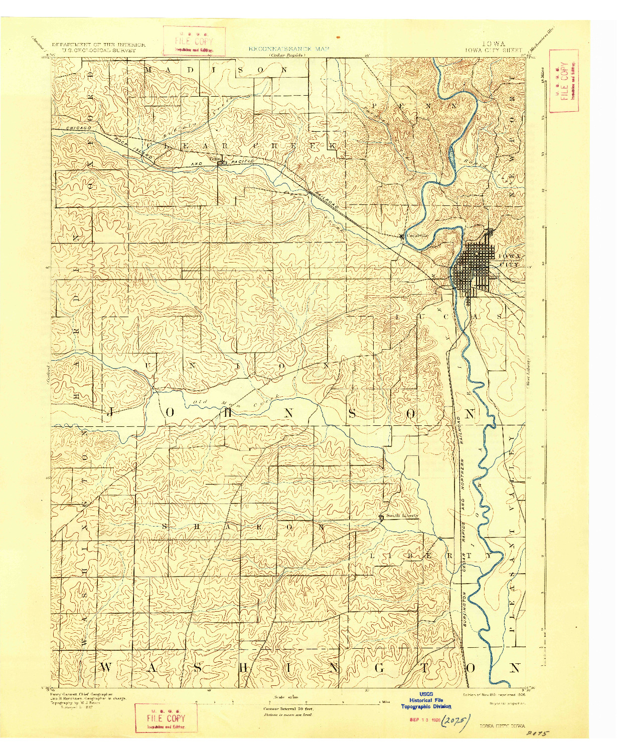 USGS 1:62500-SCALE QUADRANGLE FOR IOWA CITY, IA 1891
