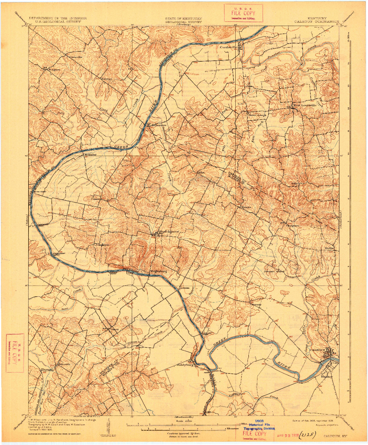 USGS 1:62500-SCALE QUADRANGLE FOR CALHOUN, KY 1908