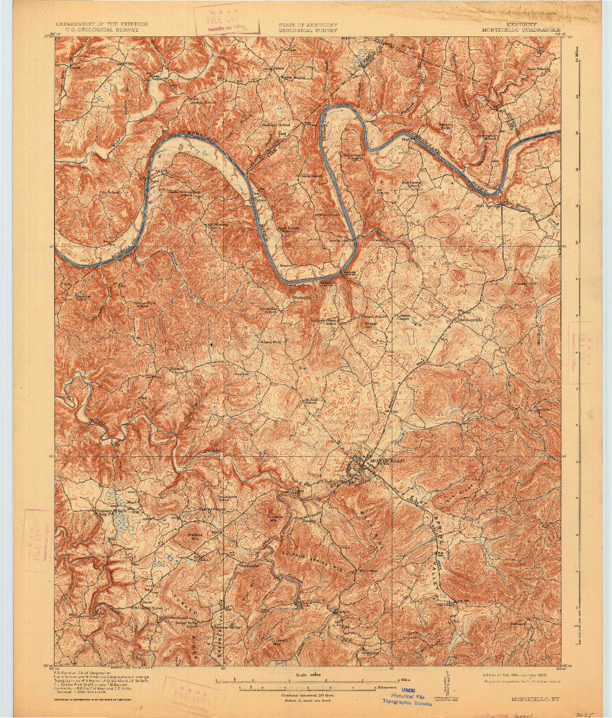 USGS 1:62500-SCALE QUADRANGLE FOR MONTICELLO, KY 1914