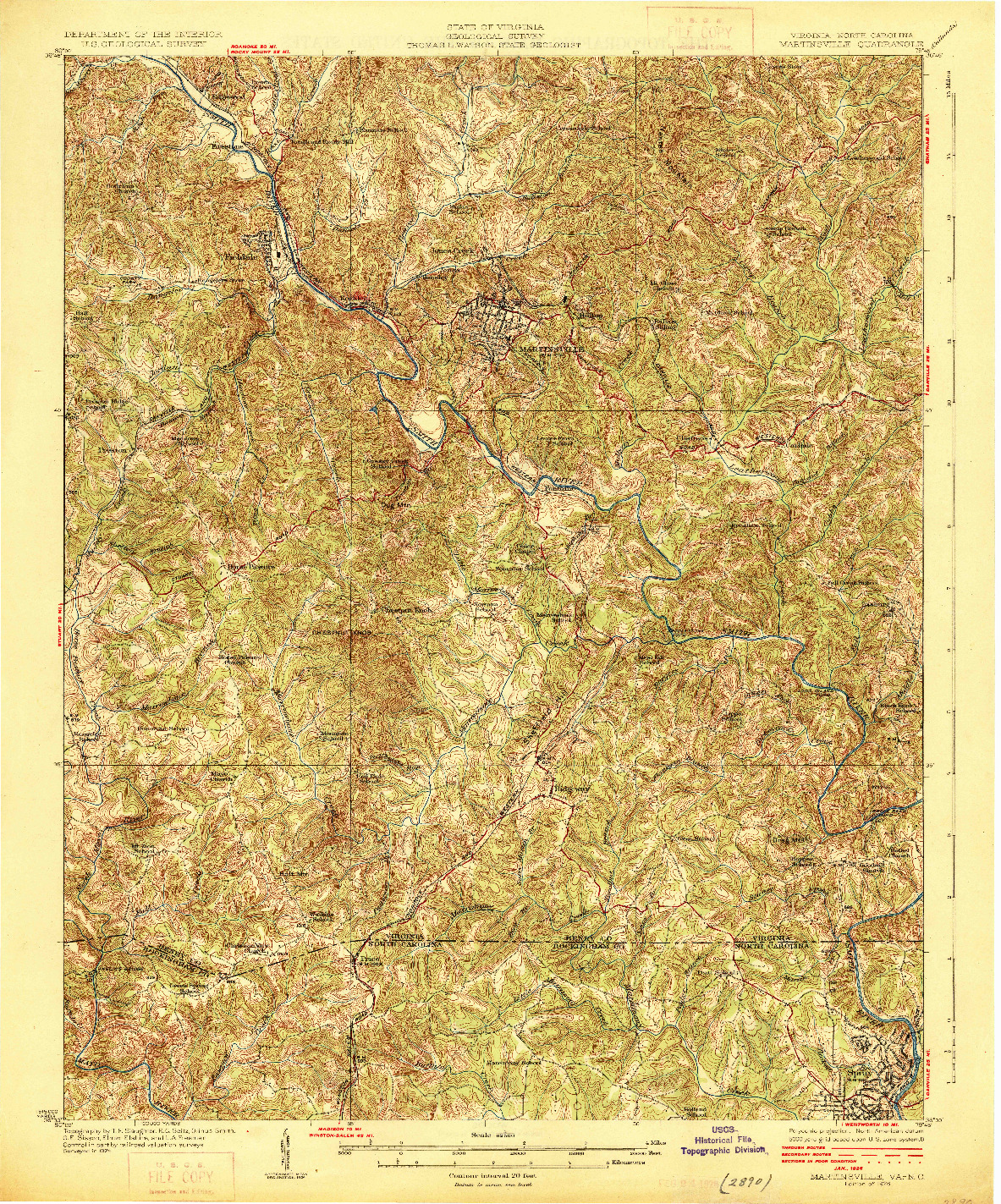 USGS 1:62500-SCALE QUADRANGLE FOR MARTINSVILLE, VA 1926