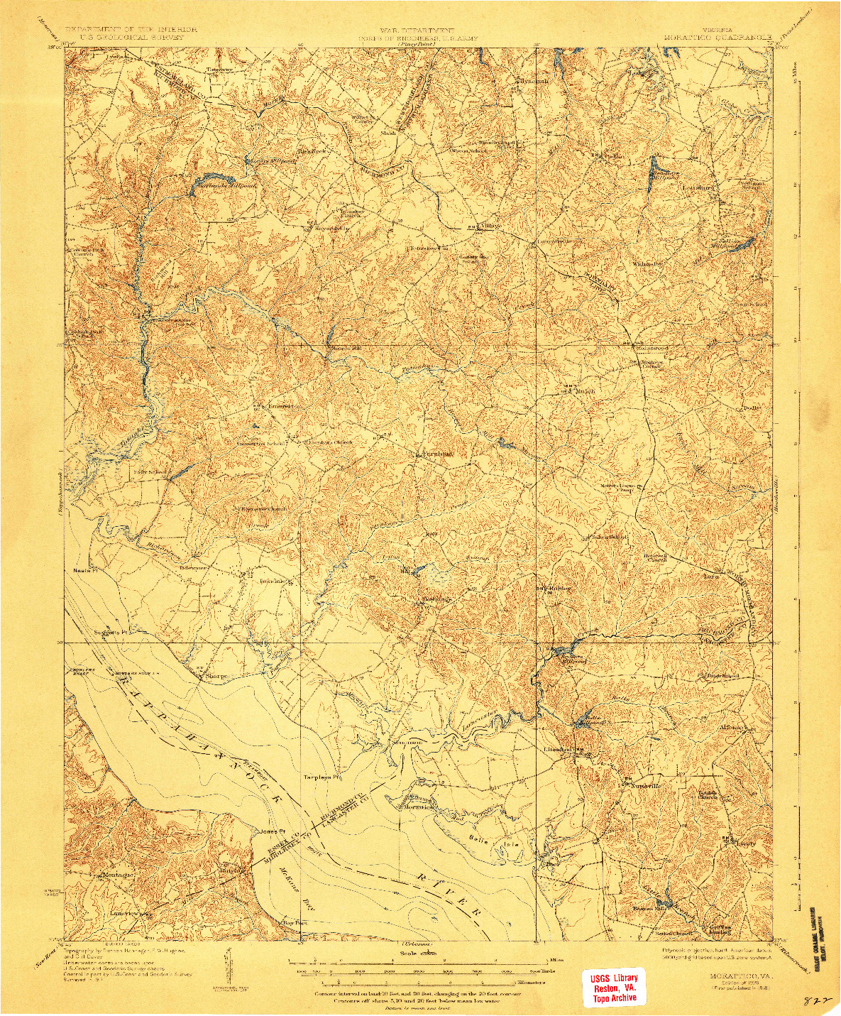 USGS 1:62500-SCALE QUADRANGLE FOR MORATTICO, VA 1918