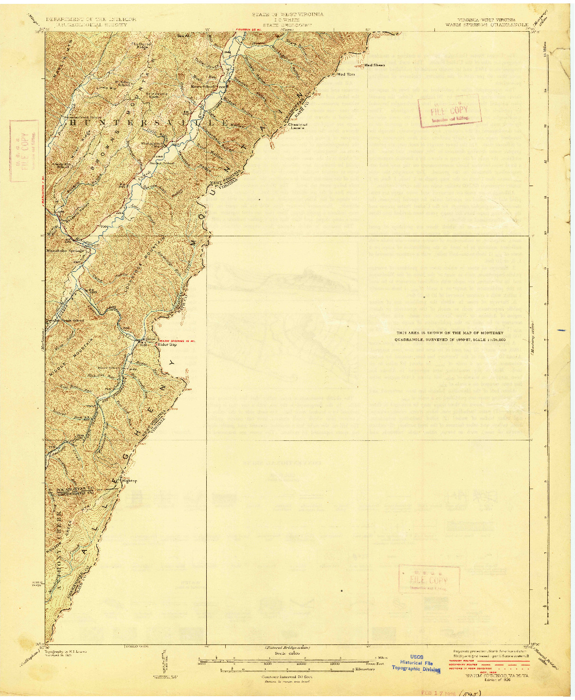 USGS 1:62500-SCALE QUADRANGLE FOR WARM SPRINGS, VA 1926