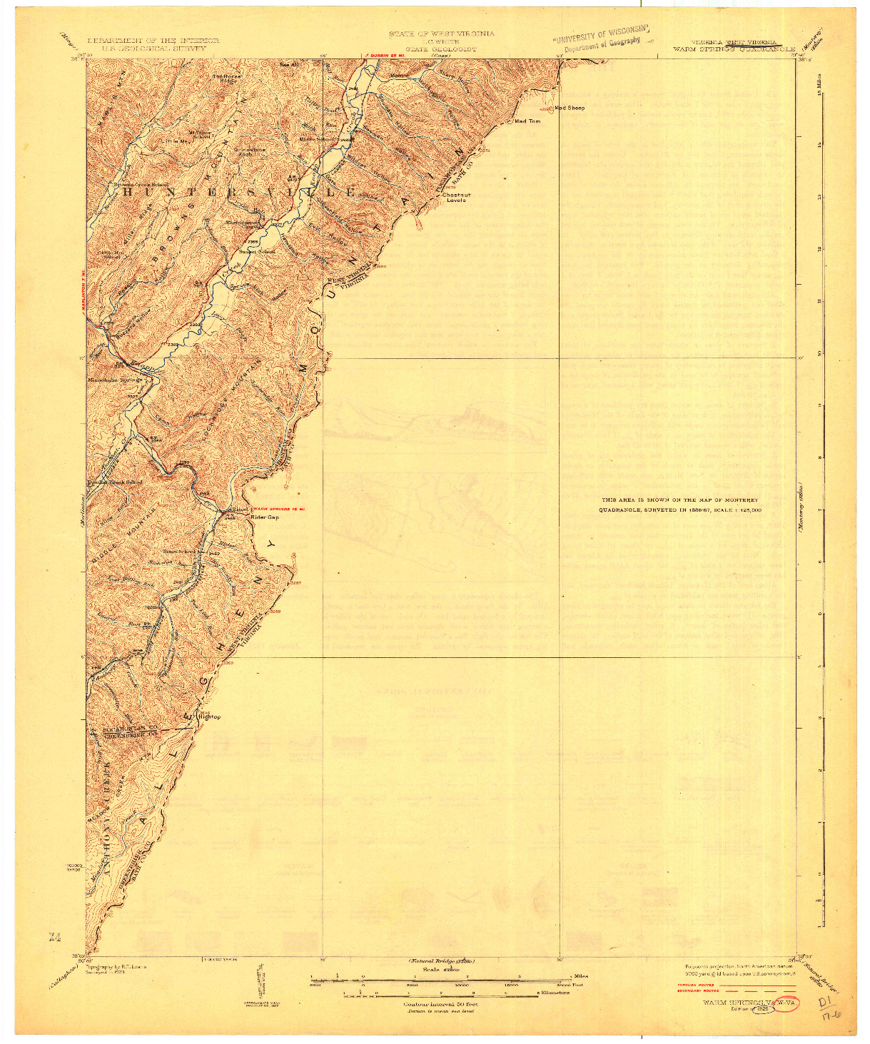 USGS 1:62500-SCALE QUADRANGLE FOR WARM SPRINGS, VA 1926