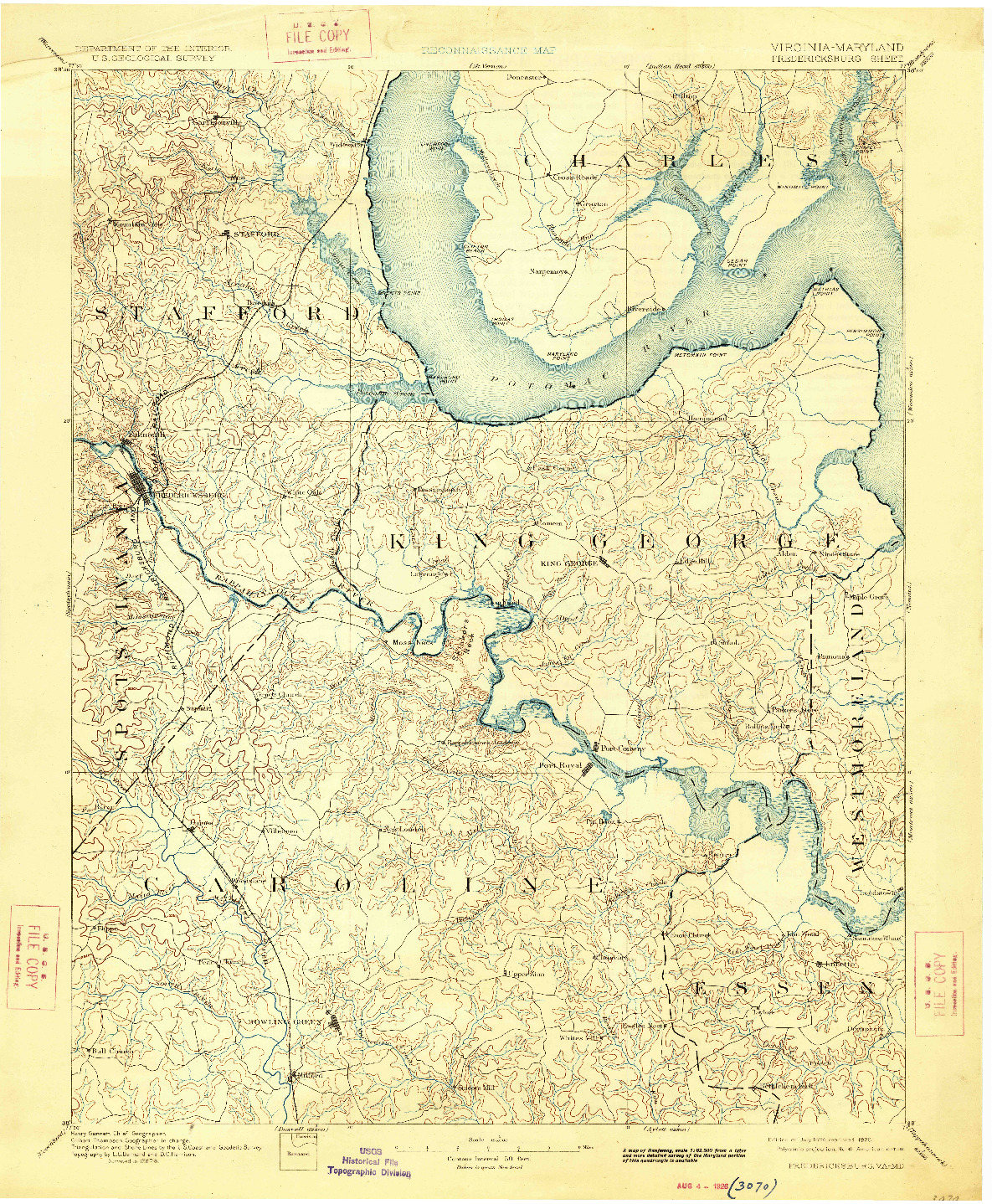 USGS 1:125000-SCALE QUADRANGLE FOR FREDERICKSBURG, VA 1894