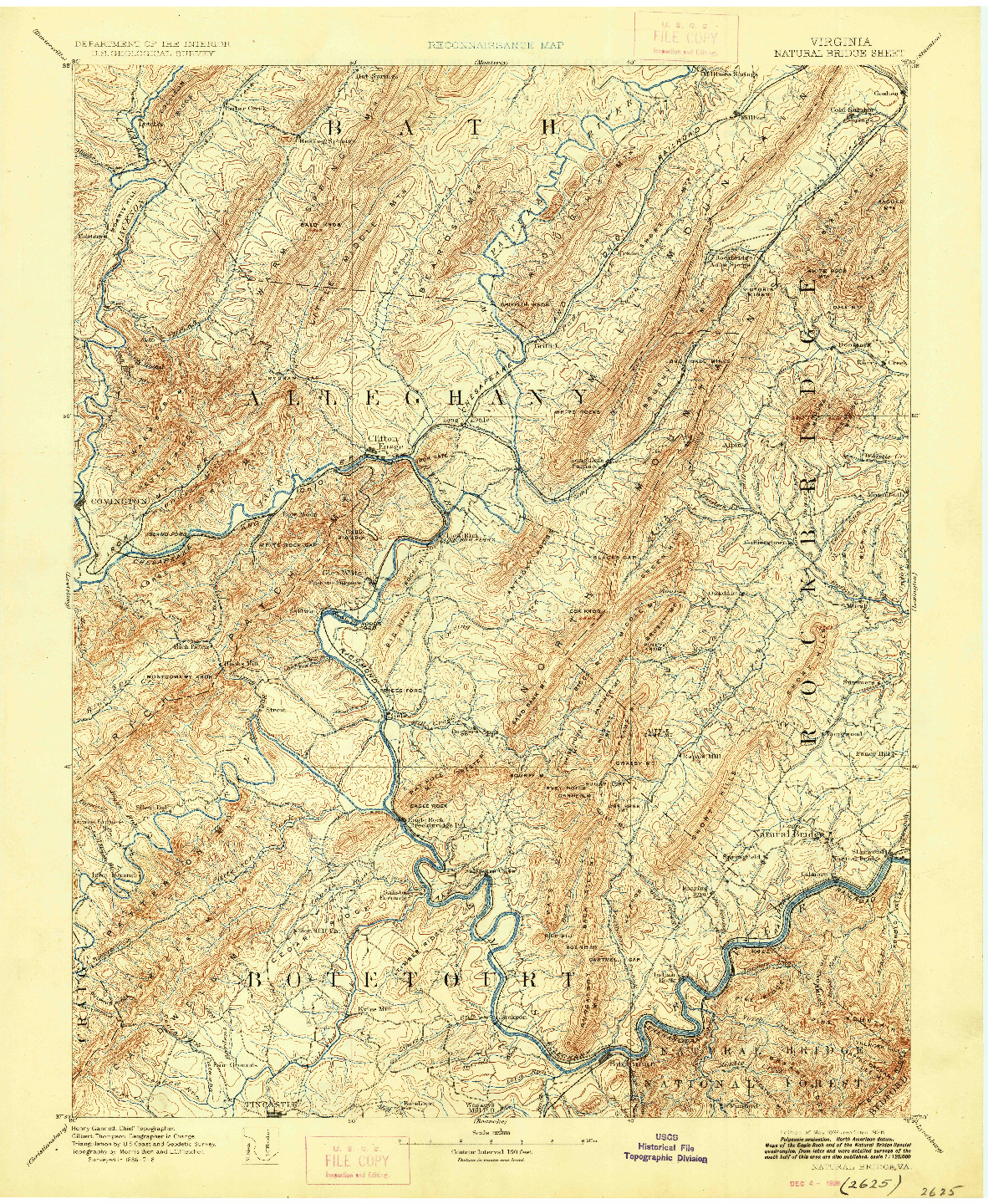 USGS 1:125000-SCALE QUADRANGLE FOR NATURAL BRIDGE, VA 1894