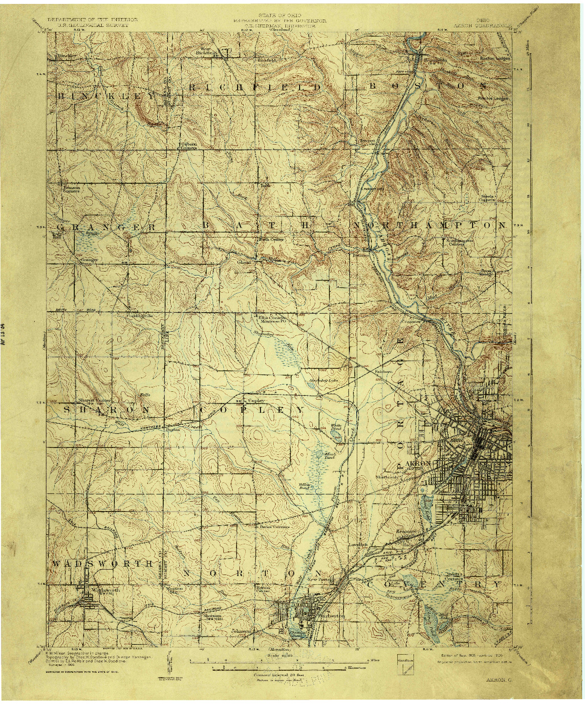 USGS 1:62500-SCALE QUADRANGLE FOR AKRON, OH 1905