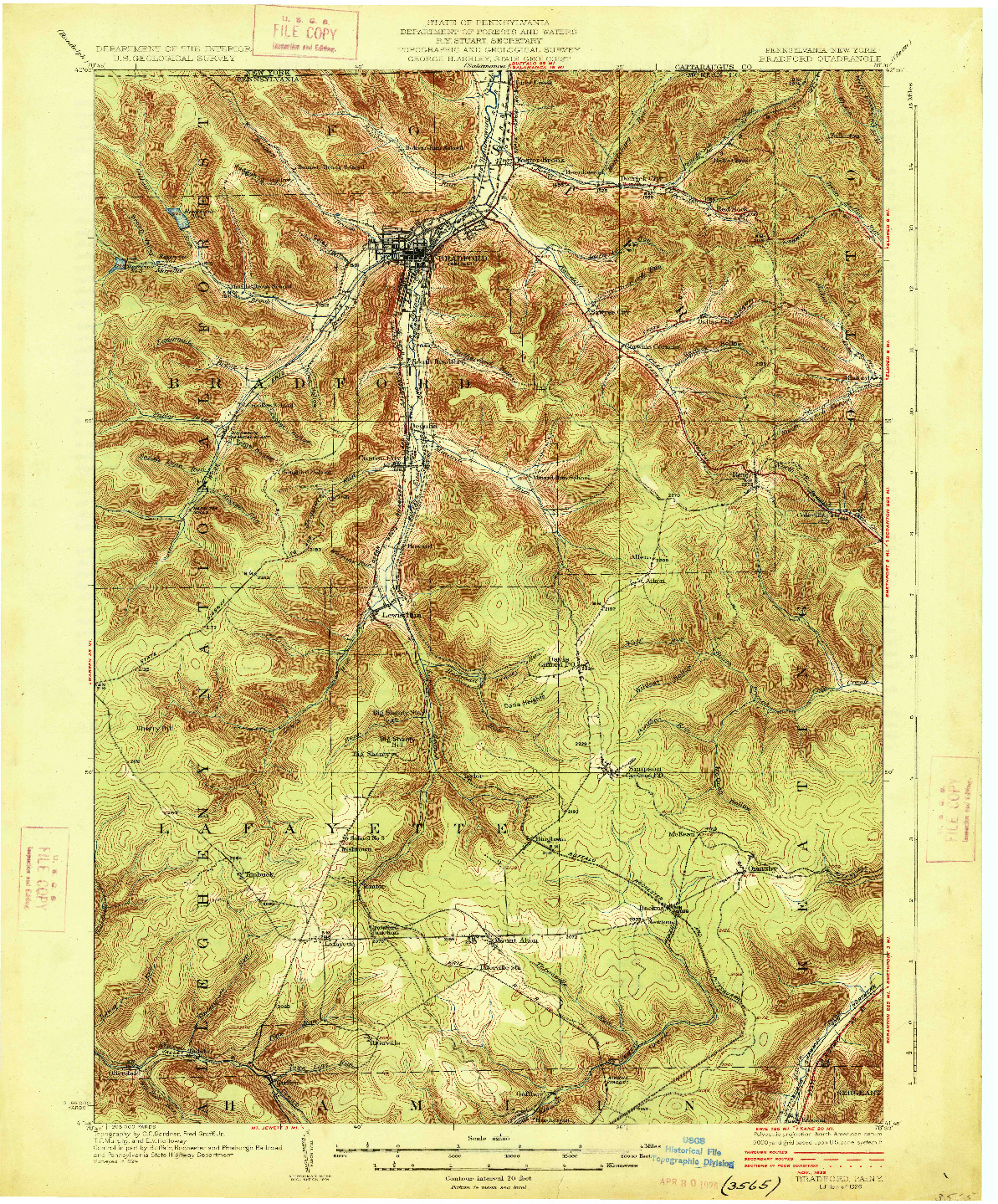 USGS 1:62500-SCALE QUADRANGLE FOR BRADFORD, PA 1926