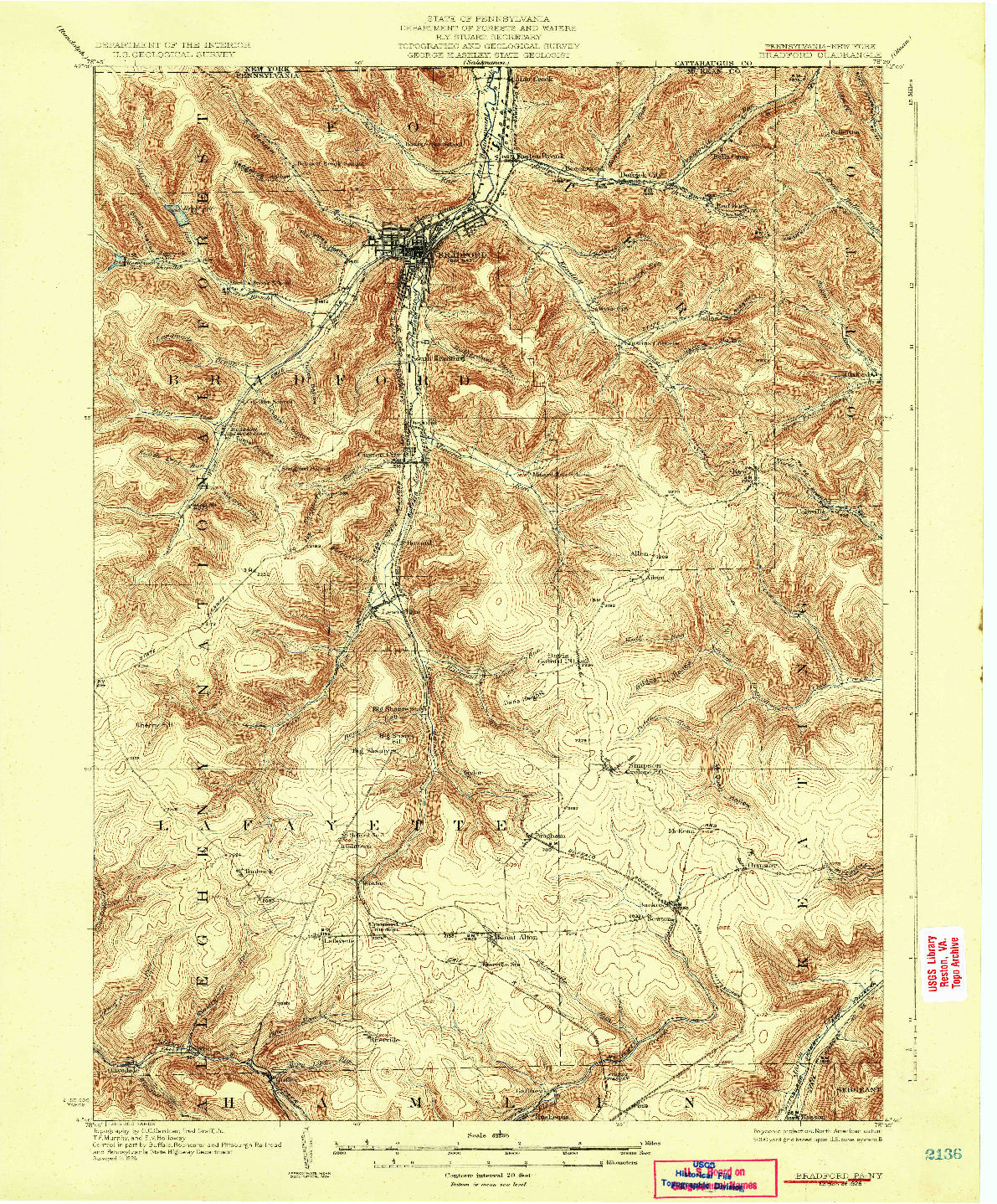 USGS 1:62500-SCALE QUADRANGLE FOR BRADFORD, PA 1926