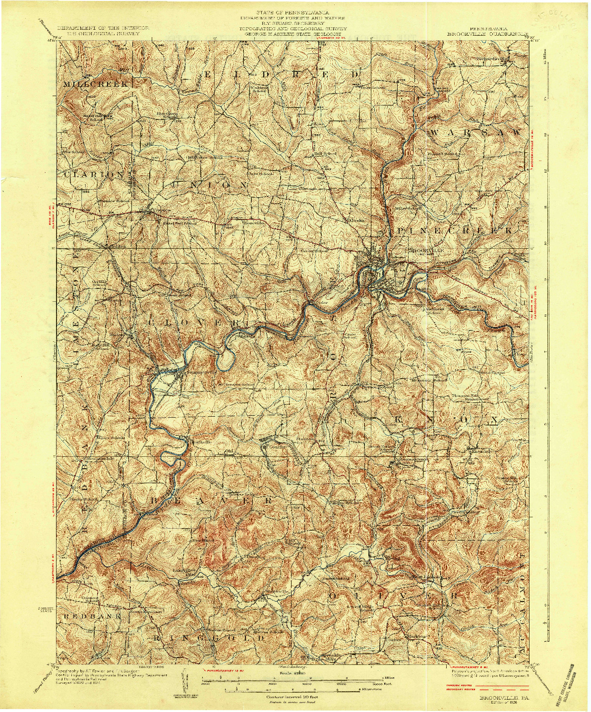 USGS 1:62500-SCALE QUADRANGLE FOR BROOKVILLE, PA 1926