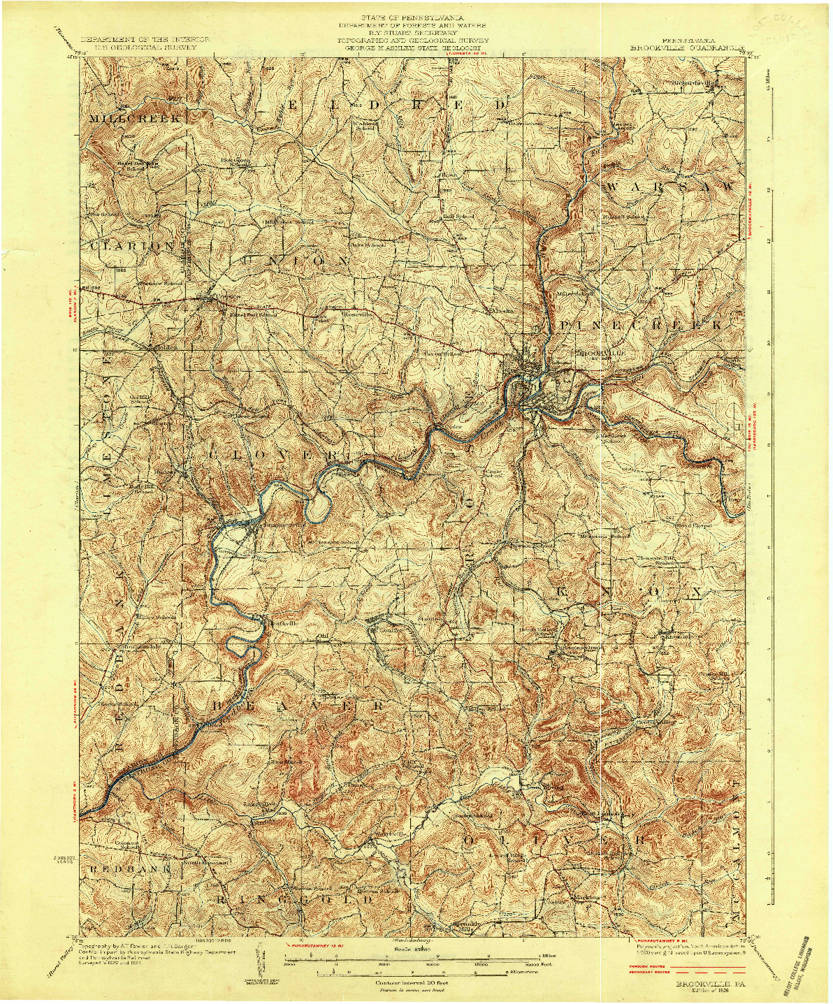 USGS 1:62500-SCALE QUADRANGLE FOR BROOKVILLE, PA 1926