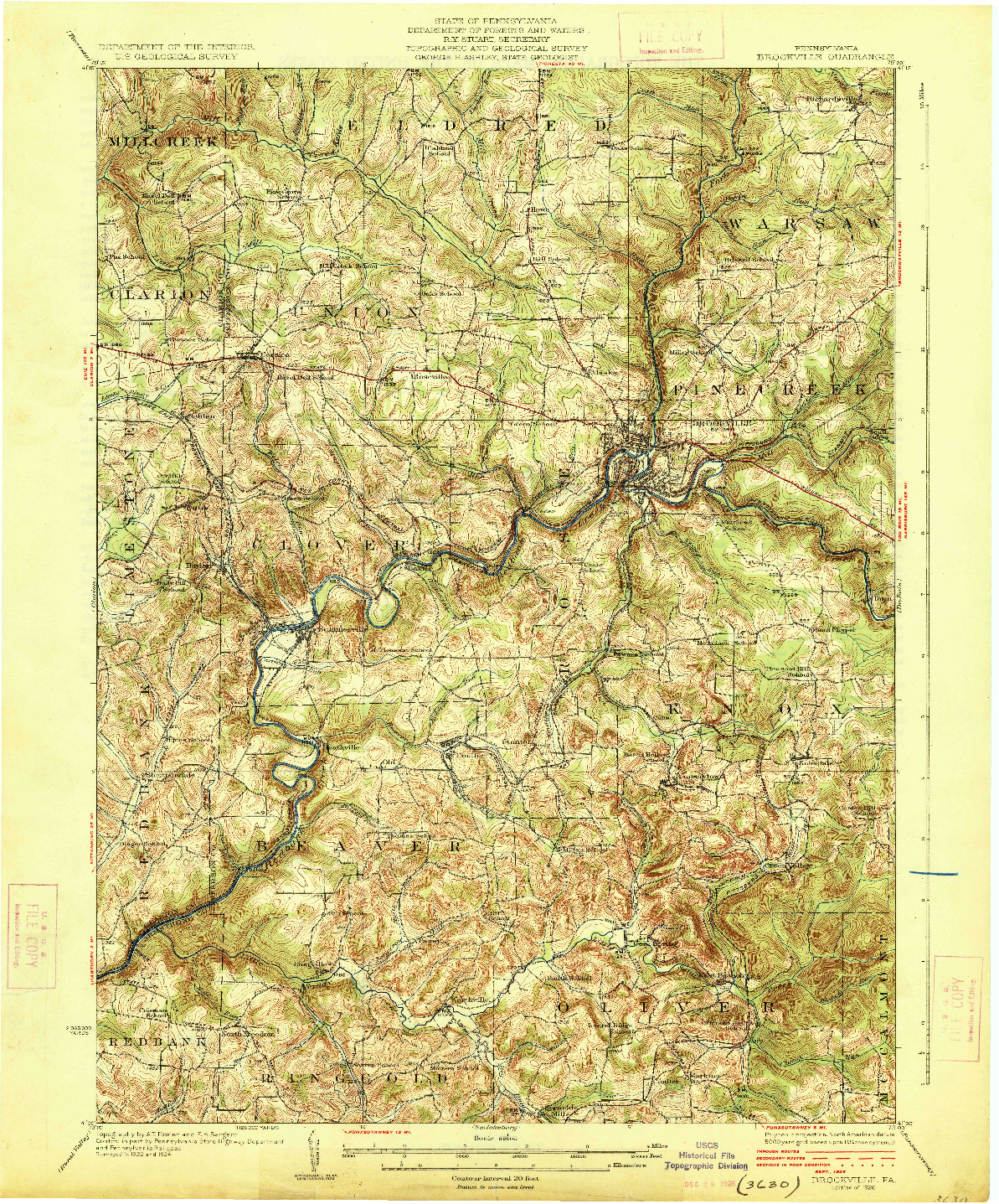 USGS 1:62500-SCALE QUADRANGLE FOR BROOKVILLE, PA 1926