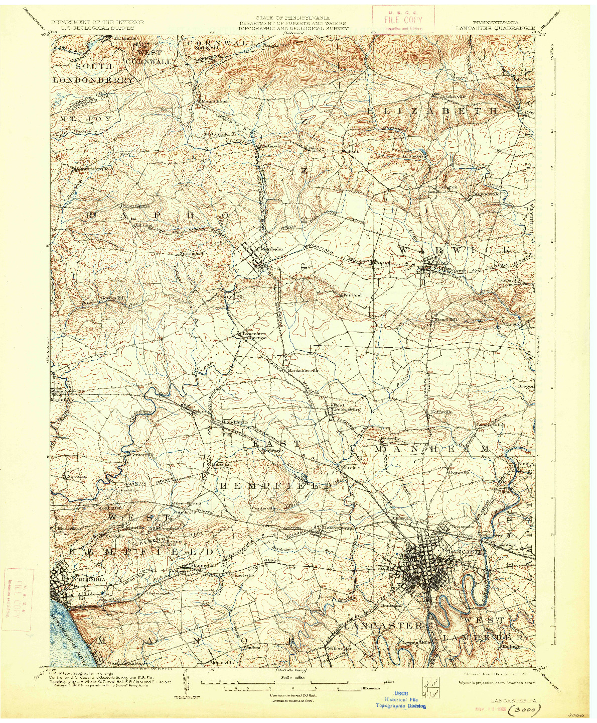 USGS 1:62500-SCALE QUADRANGLE FOR LANCASTER, PA 1904