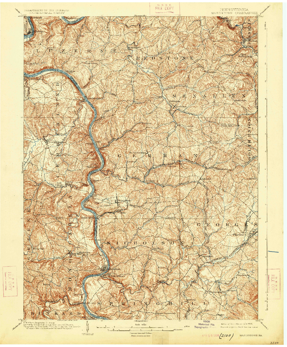 USGS 1:62500-SCALE QUADRANGLE FOR MASONTOWN, PA 1903