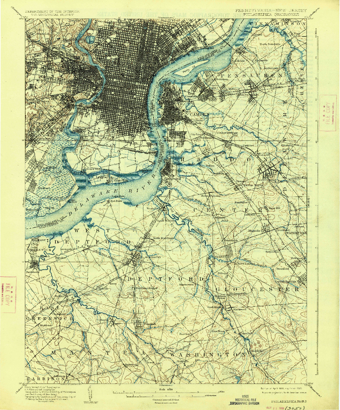 USGS 1:62500-SCALE QUADRANGLE FOR PHILADELPHIA, PA 1898