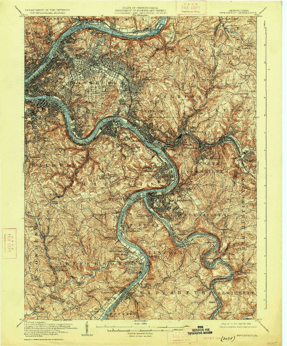 USGS 1:62500-SCALE QUADRANGLE FOR PITTSBURGH, PA 1907