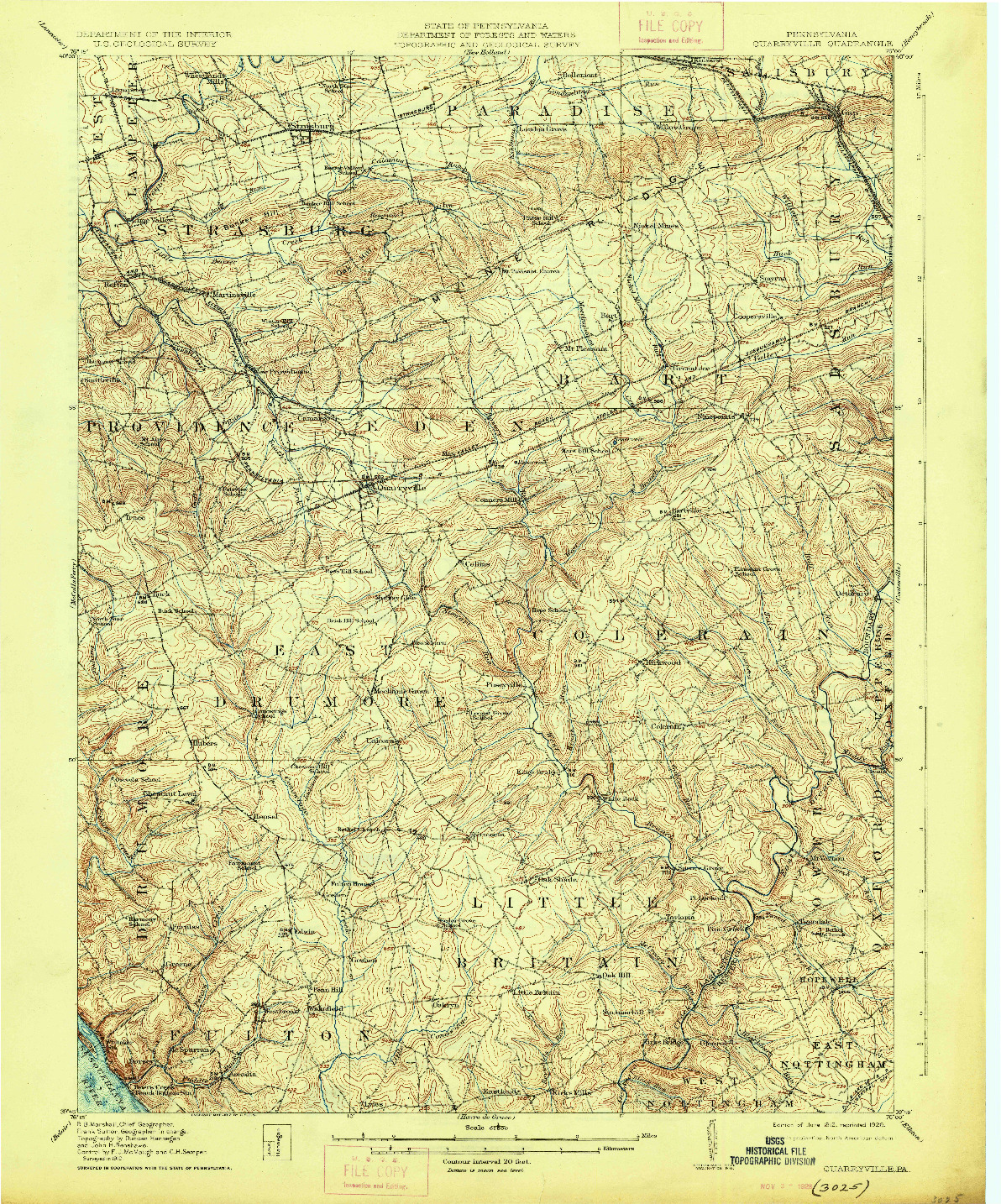 USGS 1:62500-SCALE QUADRANGLE FOR QUARRYVILLE, PA 1912
