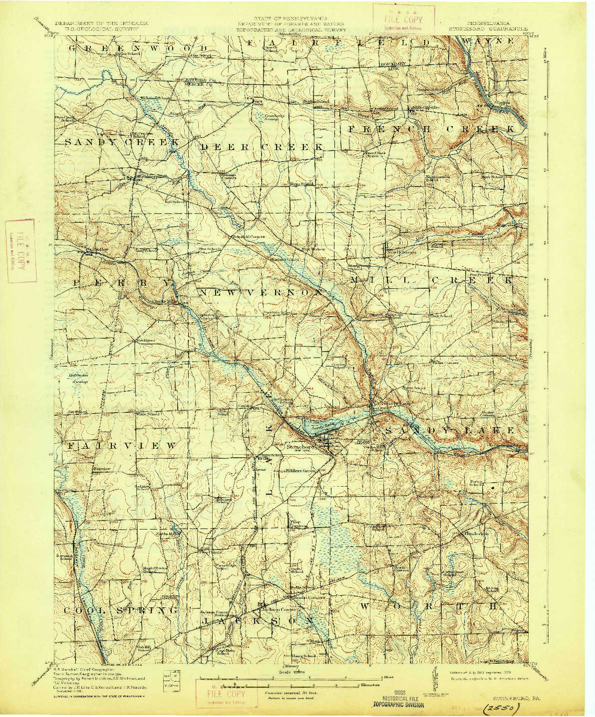 USGS 1:62500-SCALE QUADRANGLE FOR STONEBORO, PA 1913